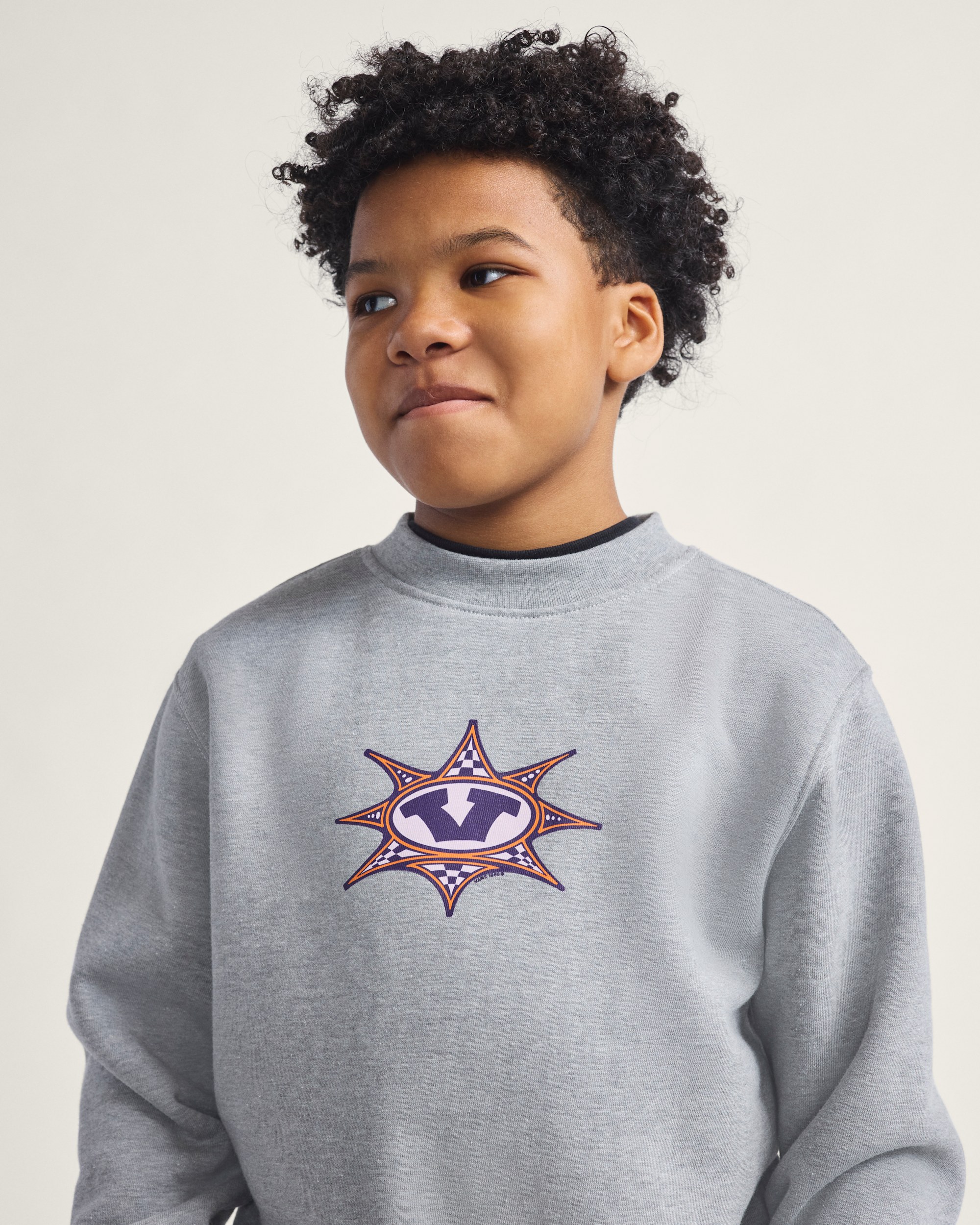 Kids Star Checker Crew Sweatshirt VANS Cement Heather Grey ALT4