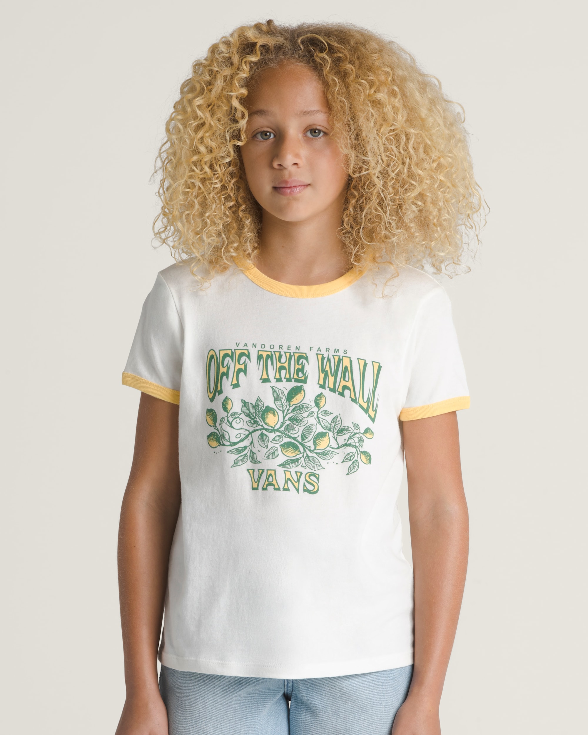 Kids Fresh Picked Farms Ringer TShirt VANS Marshmallow White  Banana Cream Yellow HERO