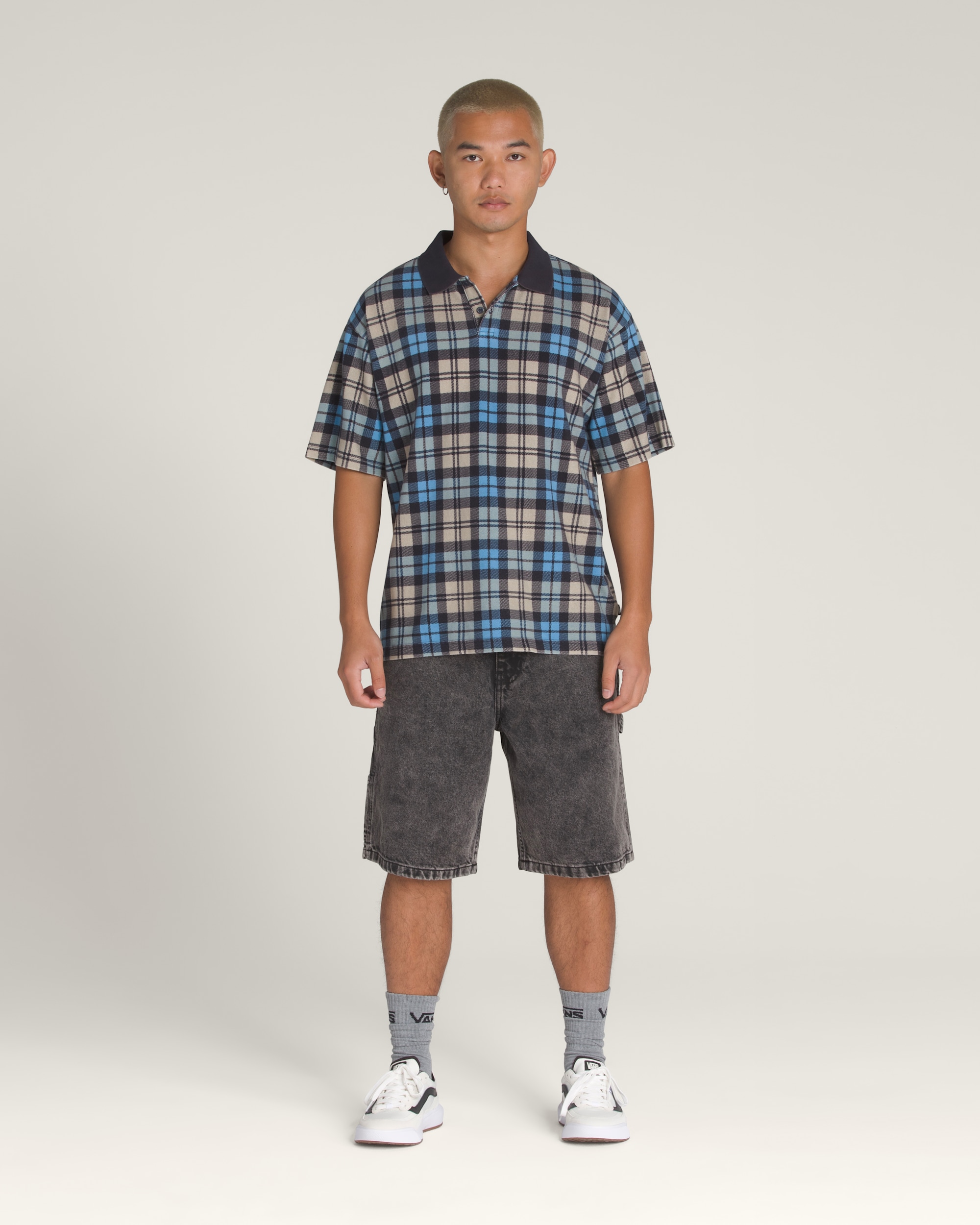 Bellmoor Plaid Polo Shirt VANS Parisian Night Blue  London Fog Grey ALT2