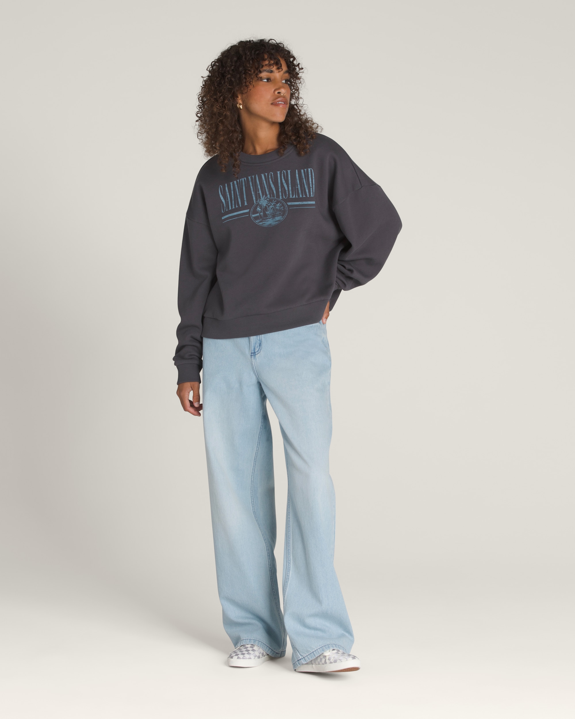 Retro Isle Graphic Crew Sweatshirt VANS Asphalt Grey ALT2