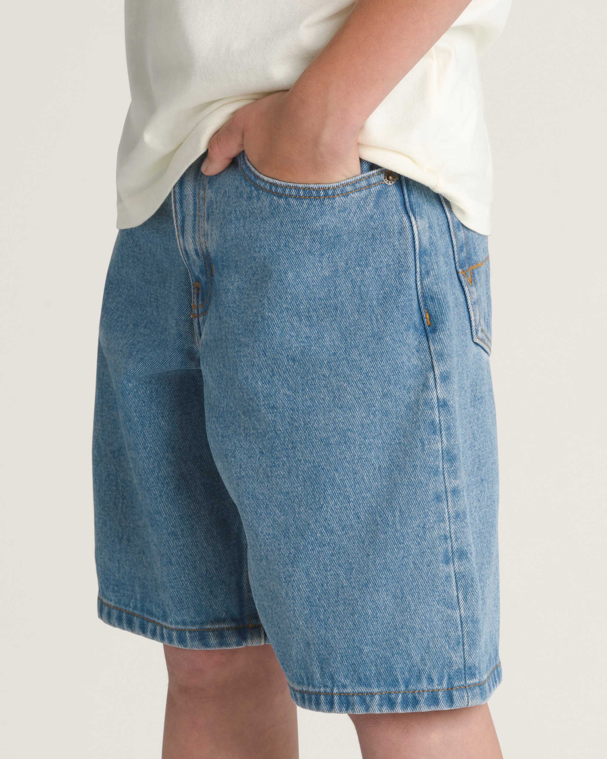 Kids Check5 Baggy Denim Shorts VANS Stonewash Blue ALT3
