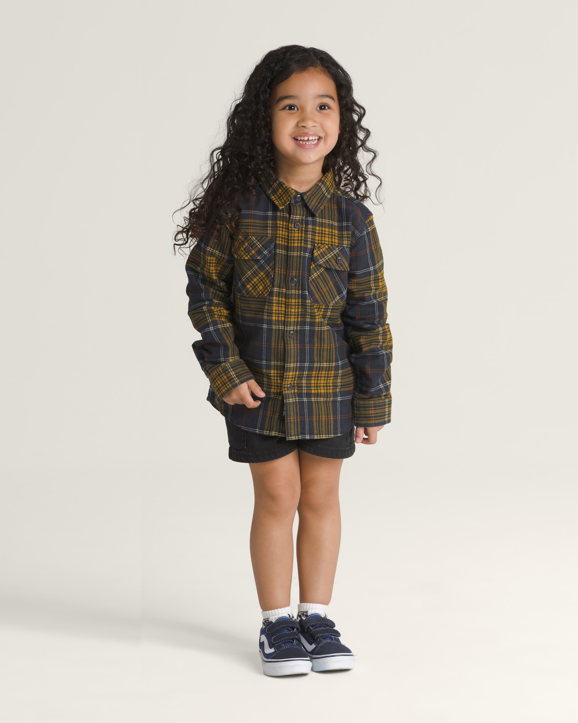 Little Kids Otis Long Sleeve Woven Shirt VANS Parisian Night Blue  Yellow ALT2