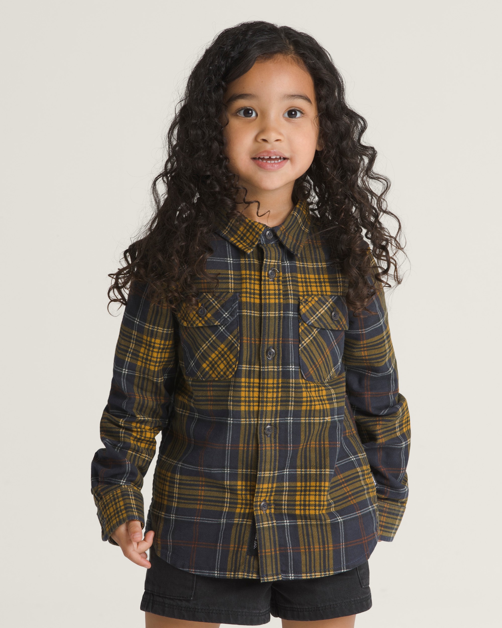 Little Kids Otis Long Sleeve Woven Shirt VANS Parisian Night Blue  Yellow HERO