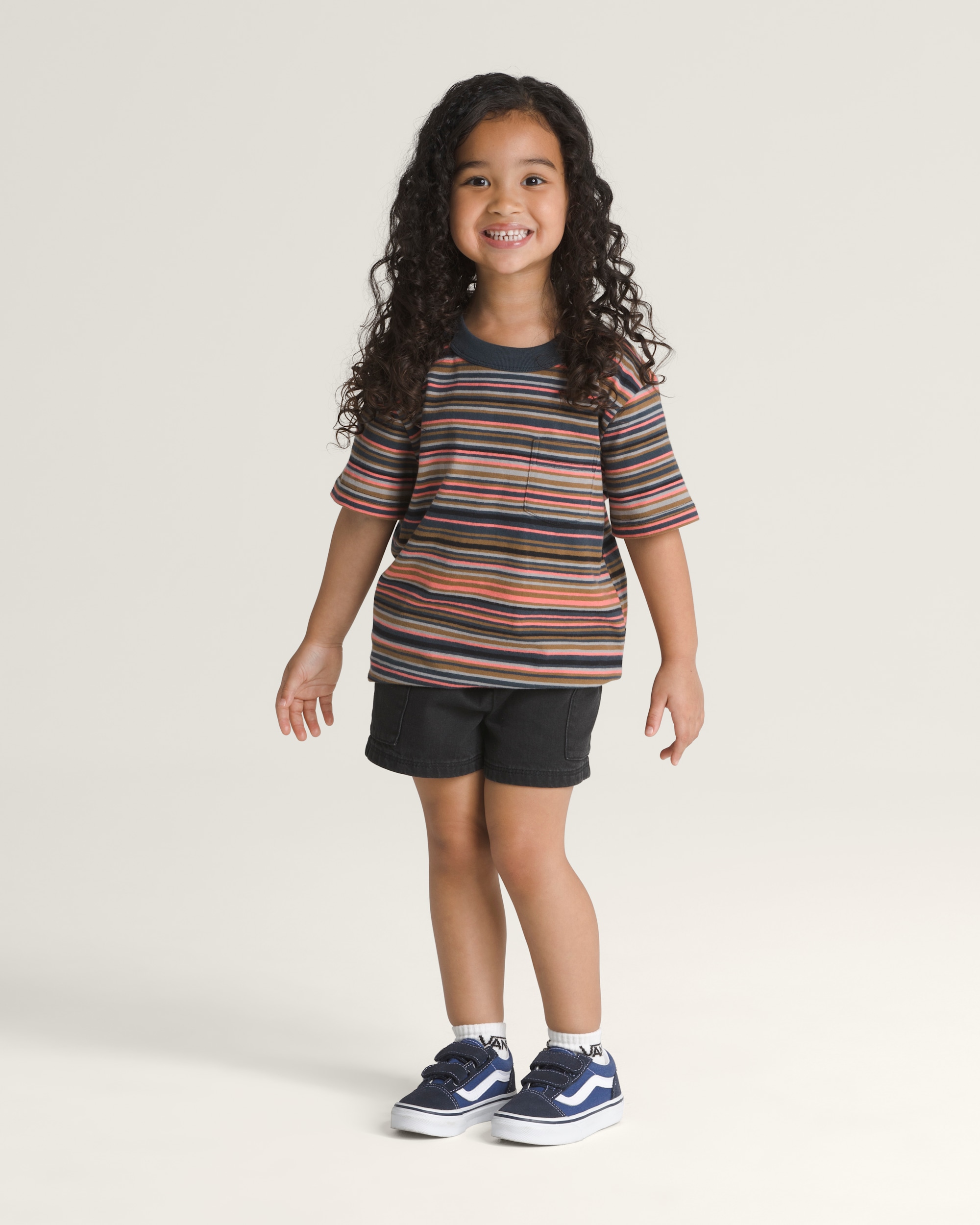 Little Kids Braden Stripe Knit Shirt VANS Parisian Night Blue  Orange ALT2