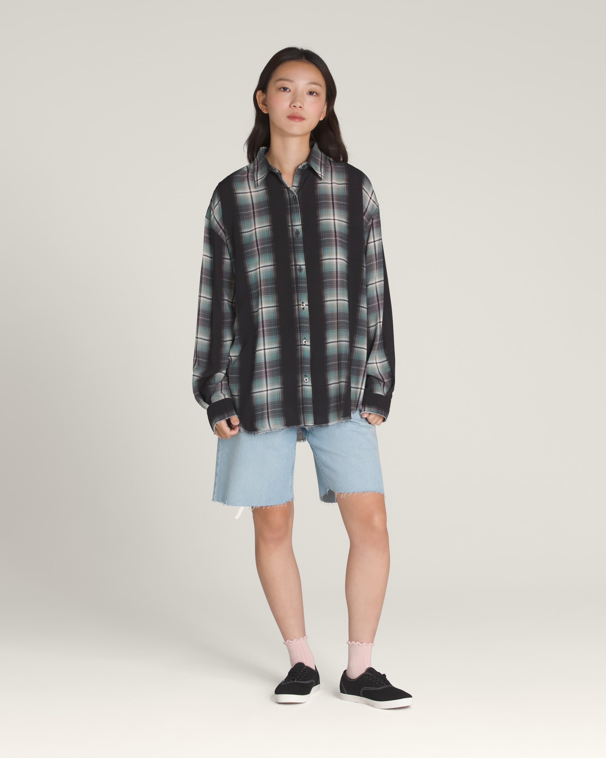 Gillian Plaid Button Up Shirt VANS Black  Grey  Blue ALT2