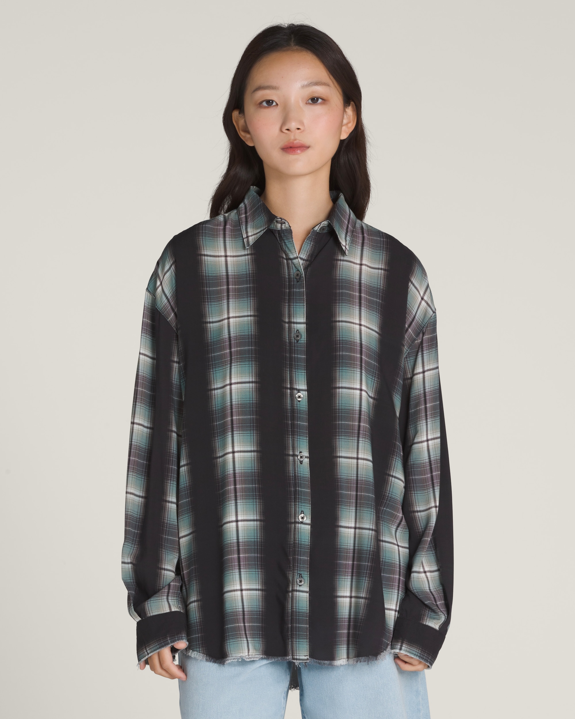 Gillian Plaid Button Up Shirt VANS Black  Grey  Blue HERO