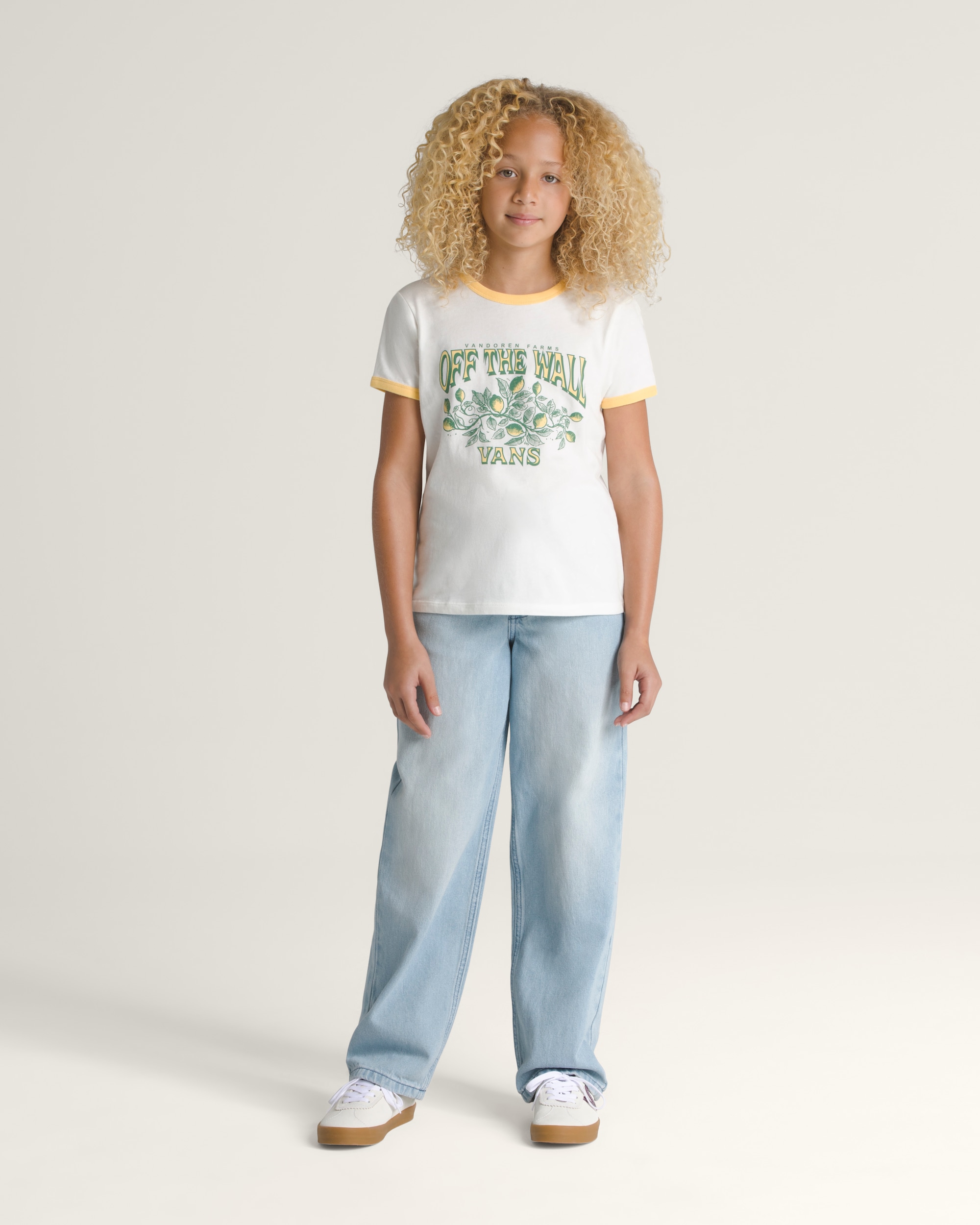 Kids Fresh Picked Farms Ringer TShirt VANS Marshmallow White  Banana Cream Yellow ALT1