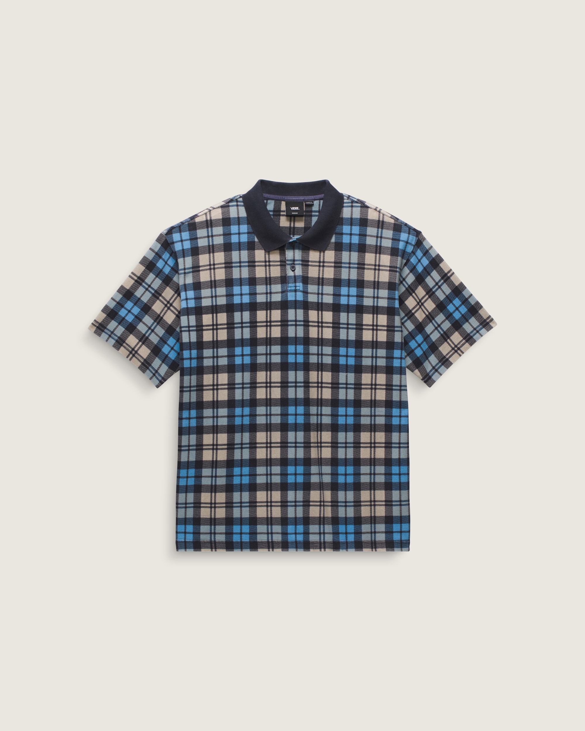 Bellmoor Plaid Polo Shirt VANS Parisian Night Blue  London Fog Grey FLATLAY