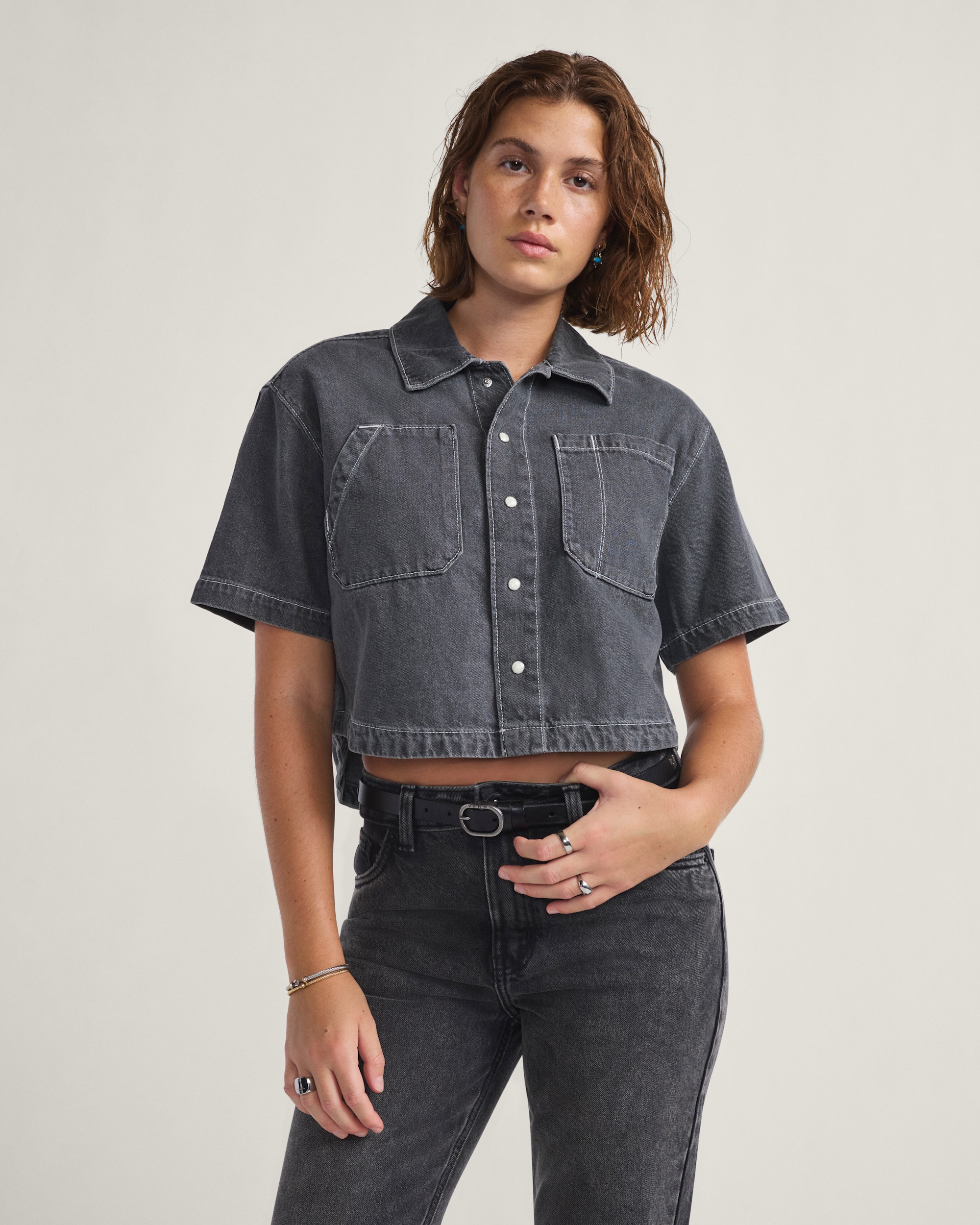 Natalie Denim Button Up Shirt VANS Wash Grey ALT1