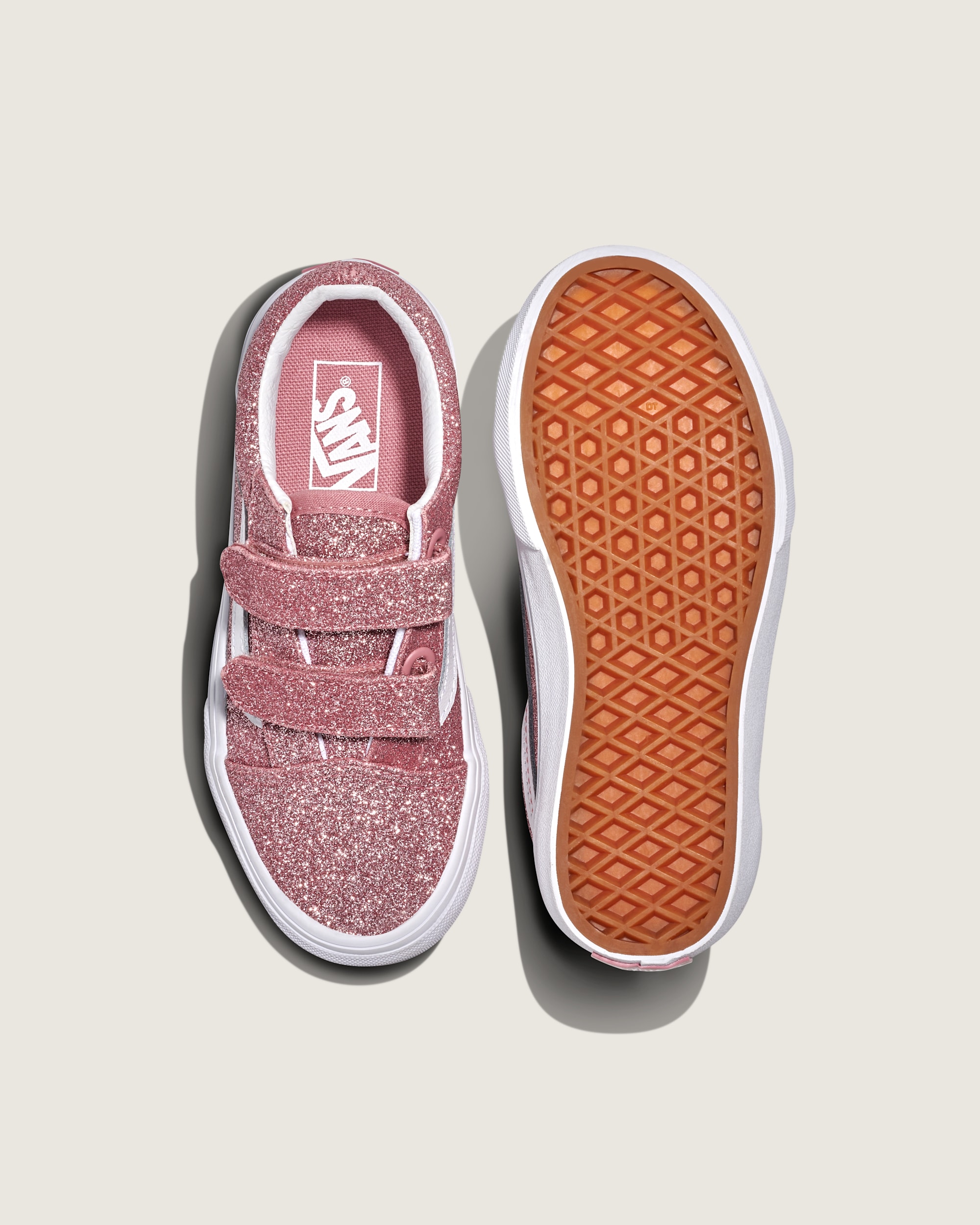 Little Kids Old Skool V Shoe VANS Glitter Rose Gold Pink ALT2