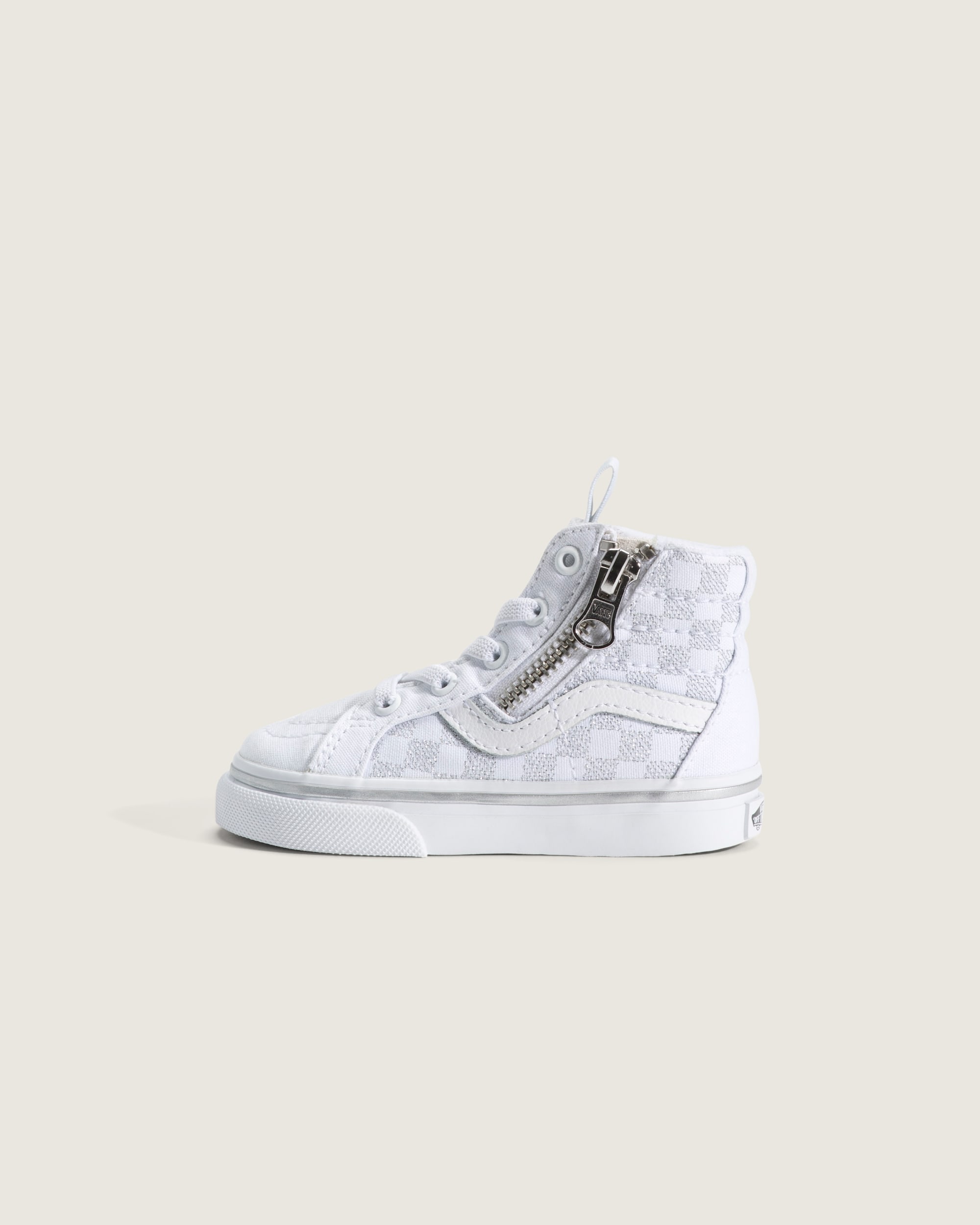 Toddler SK8Hi Side Zip Checkerboard Shoe VANS Checkerboard Silver Grey HERO