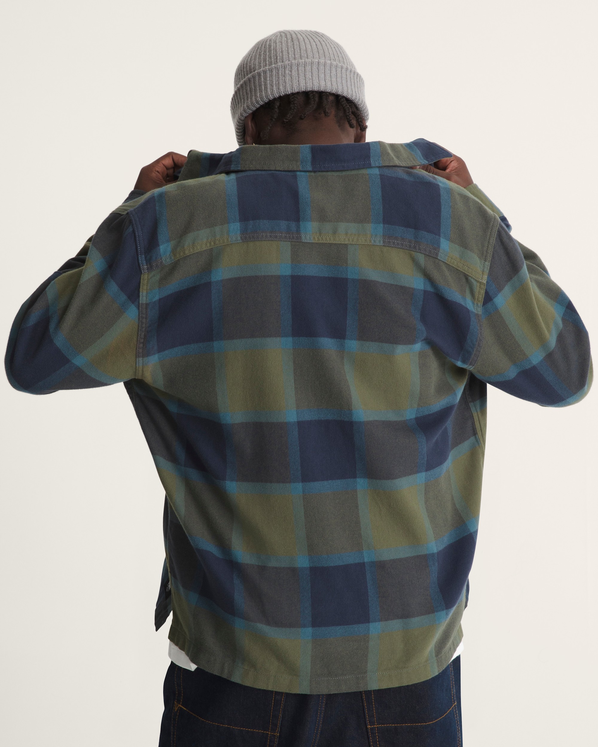 Larkspur Plaid Flannel Shirt VANS Grape Leaf Green  Parisian Night Blue ALT3