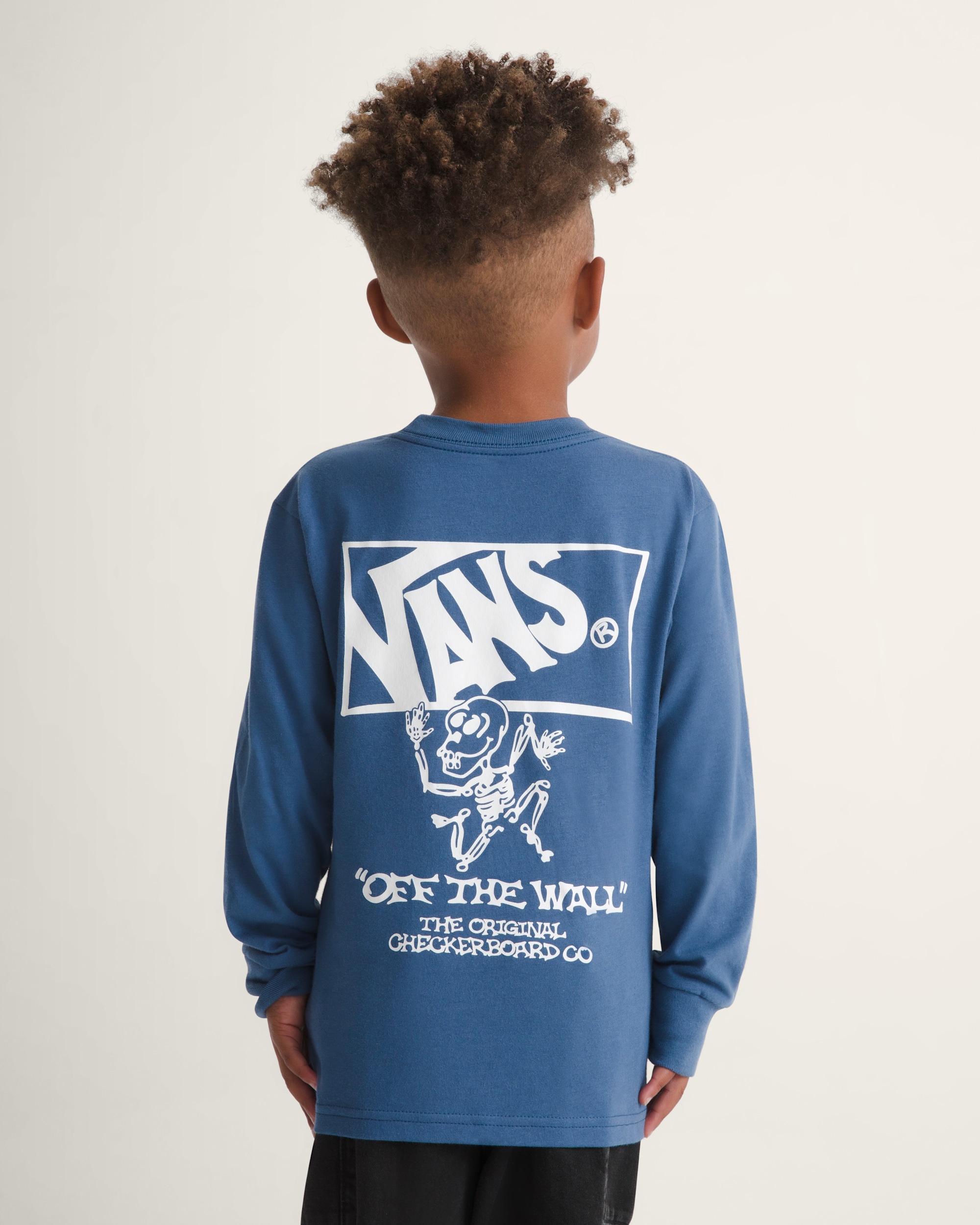 Little Kids Checker Bones Long Sleeve TShirt VANS True Navy Blue ALT3