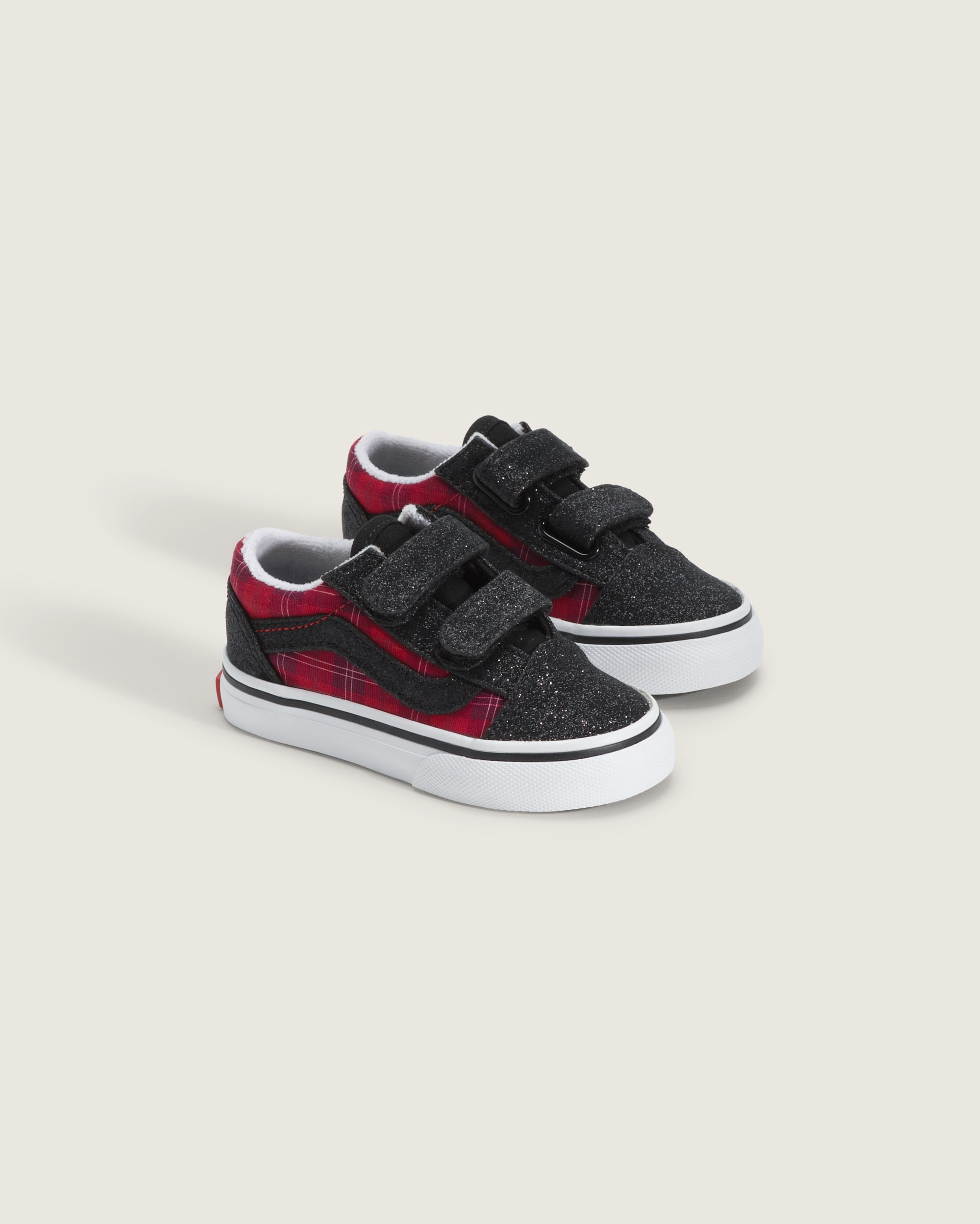 Toddler Old Skool V Shoe VANS Glitter Plaid Red  Black ALT1