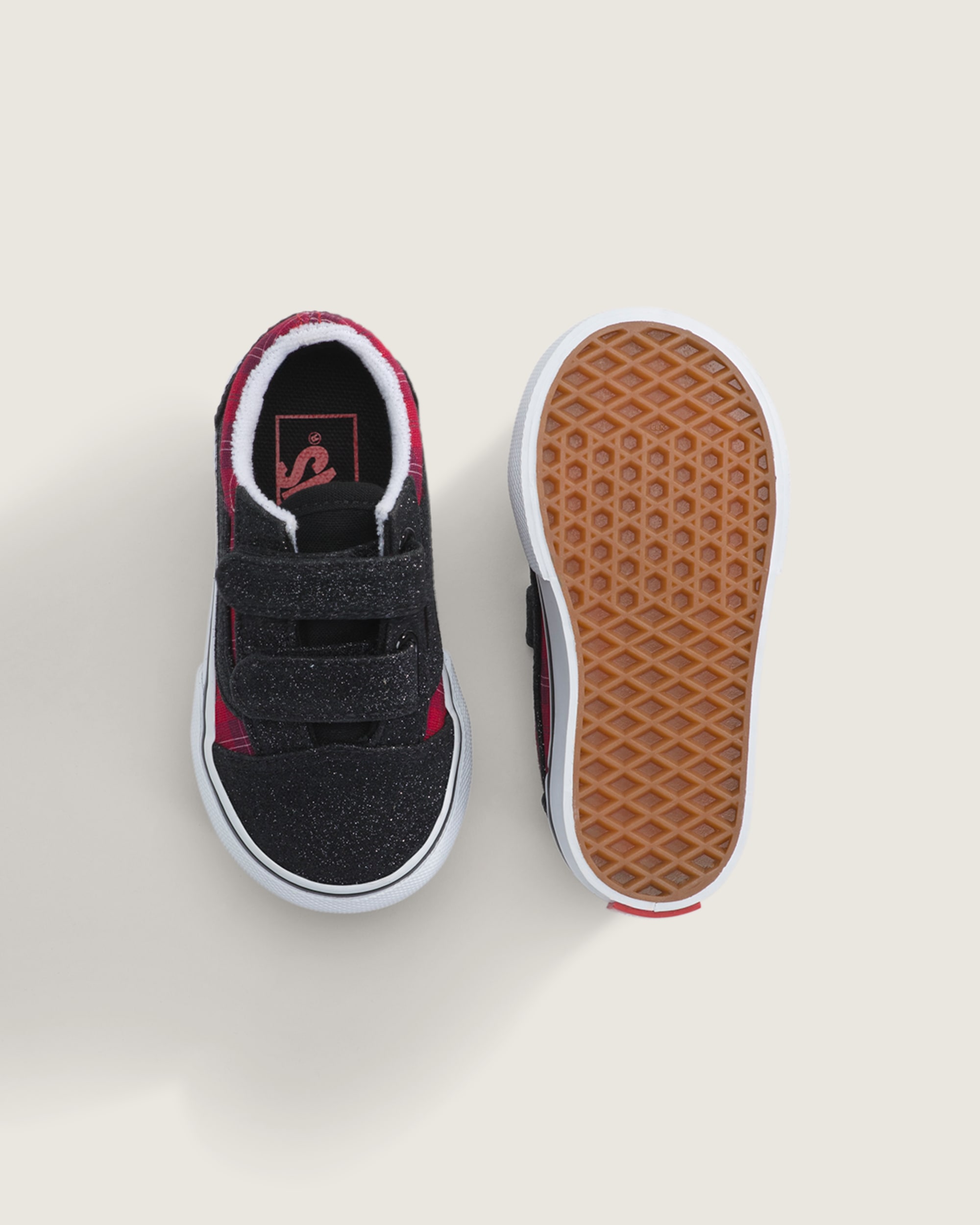 Toddler Old Skool V Shoe VANS Glitter Plaid Red  Black ALT2