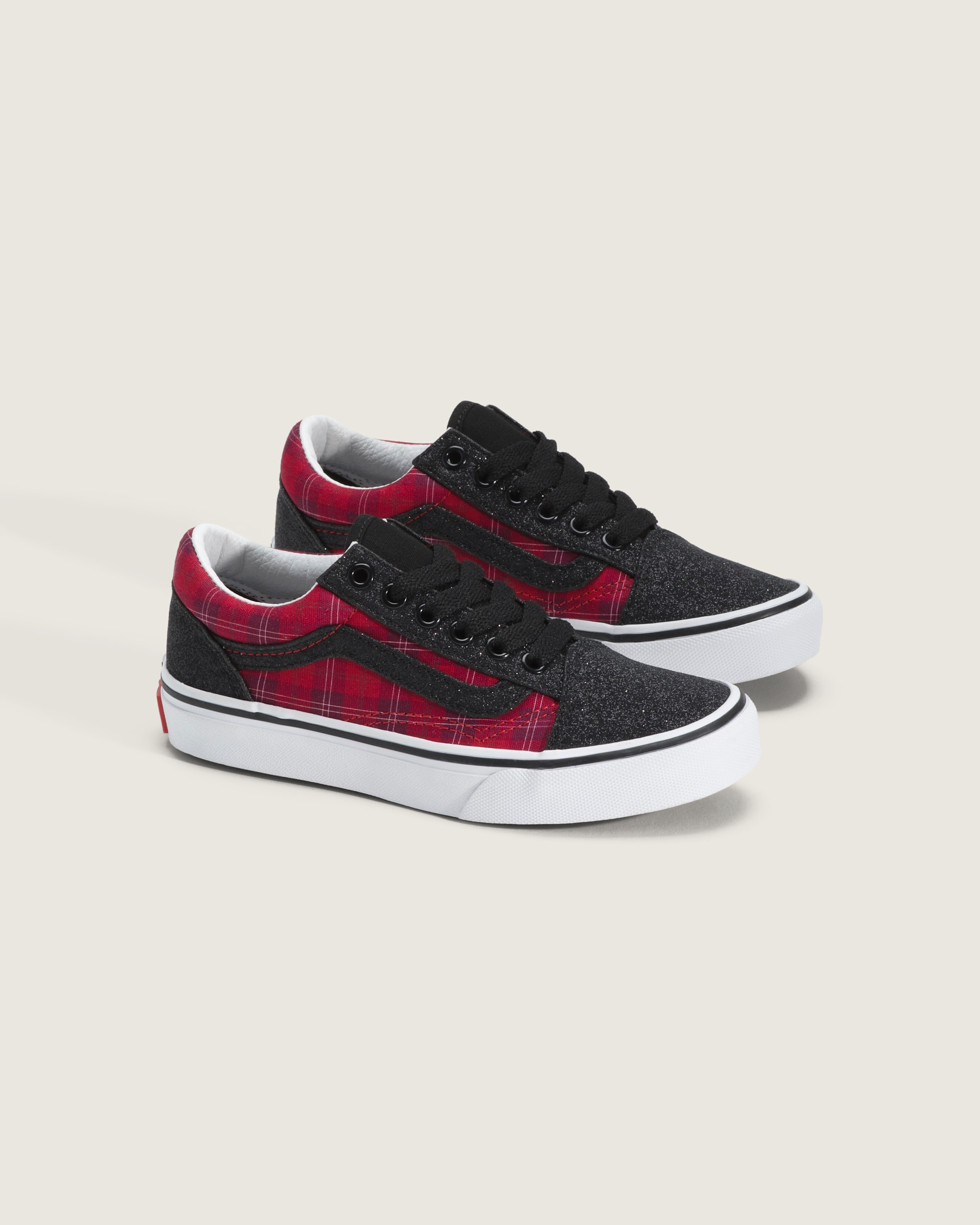 Little Kids Old Skool Shoe VANS Glitter Plaid Red  Black ALT1