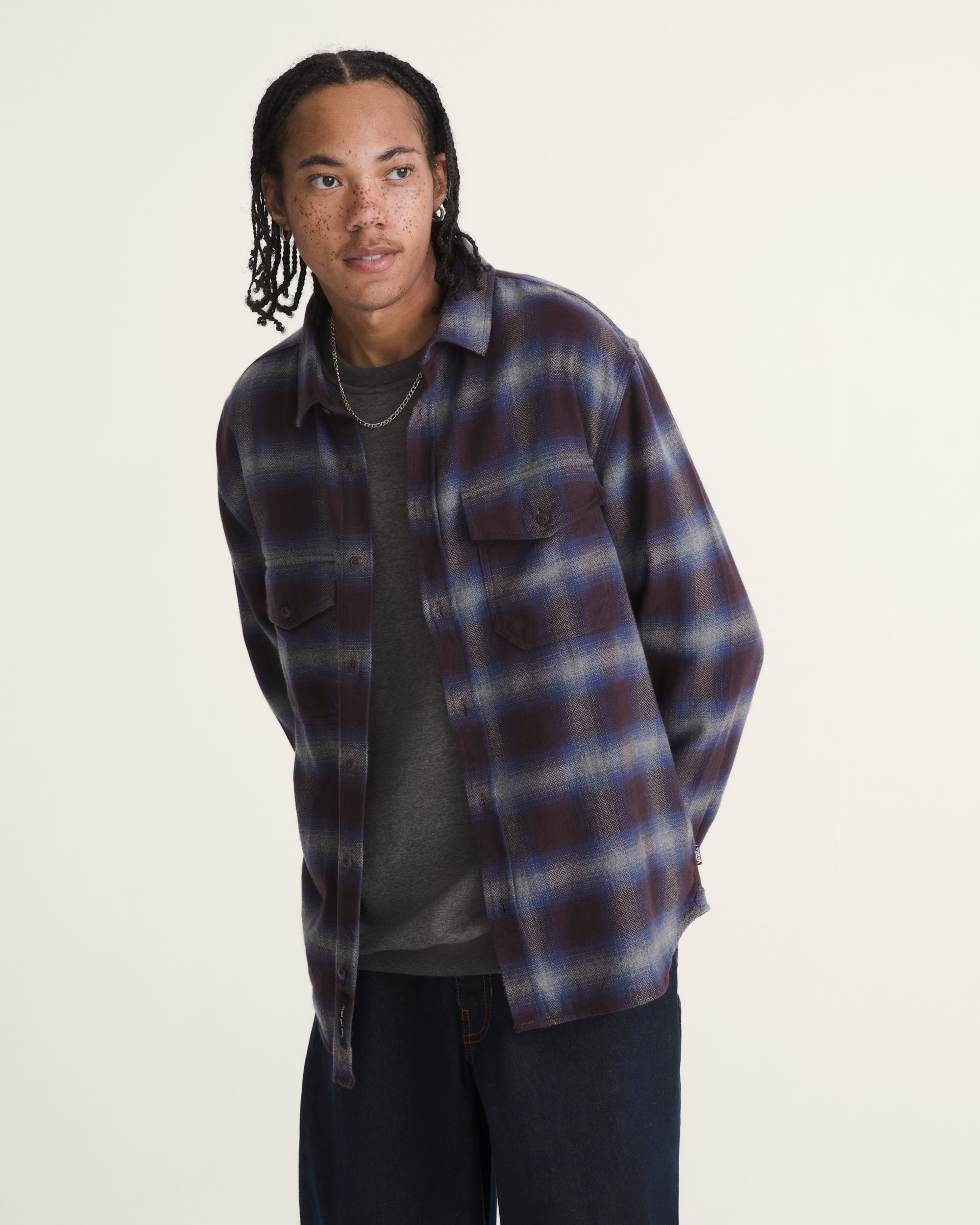 Bixby Plaid Flannel Shirt VANS Dark Port Red  Pewter Heather Grey ALT2