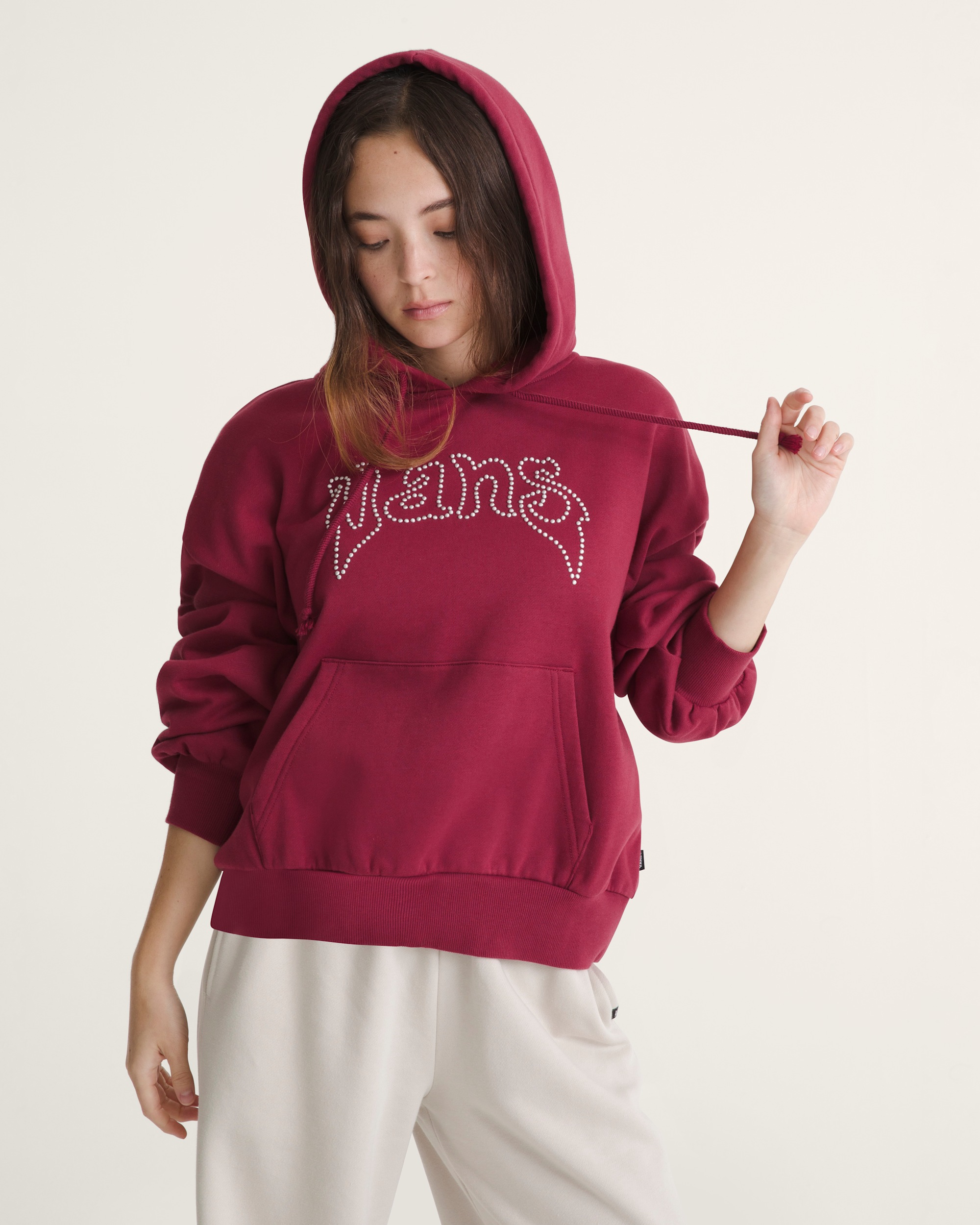 Pearls Logo Retro Pullover Hoodie VANS Bordeaux Red ALT2