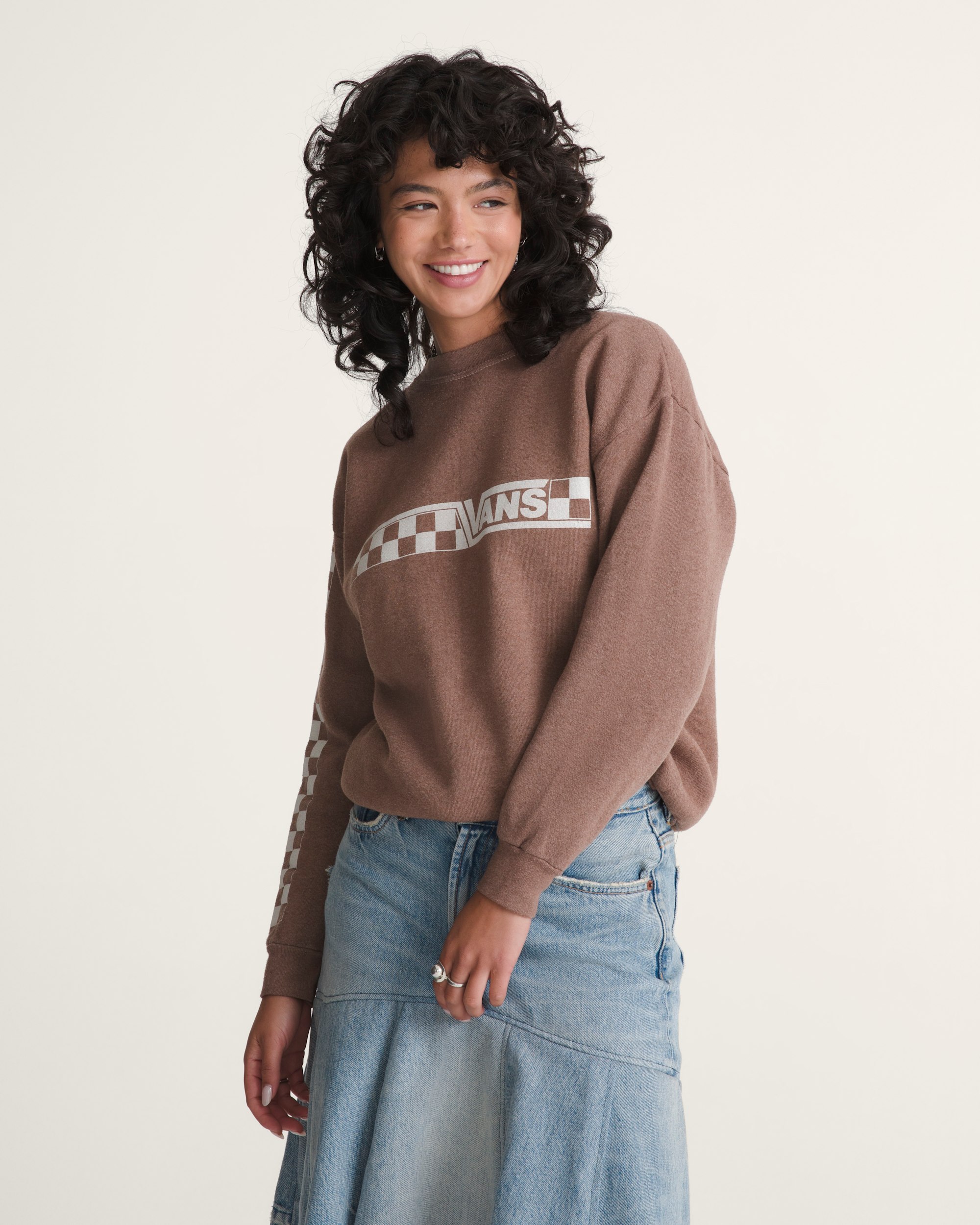 Waffle Shop Checkerboard Vans Style Crew Sweatshirt VANS Brown ALT2