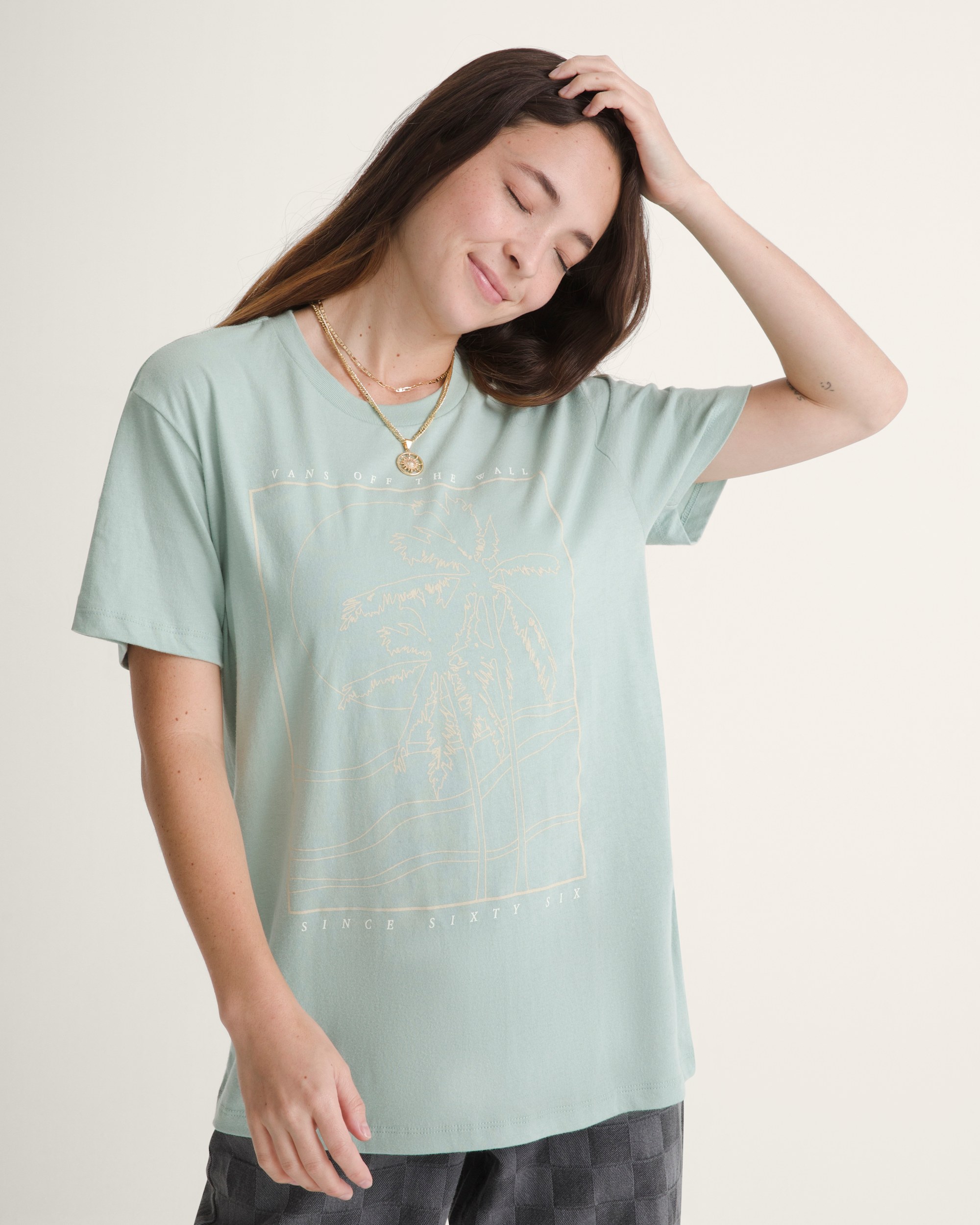 Sunset Palm BFF TShirt VANS Grey Mint Green HERO