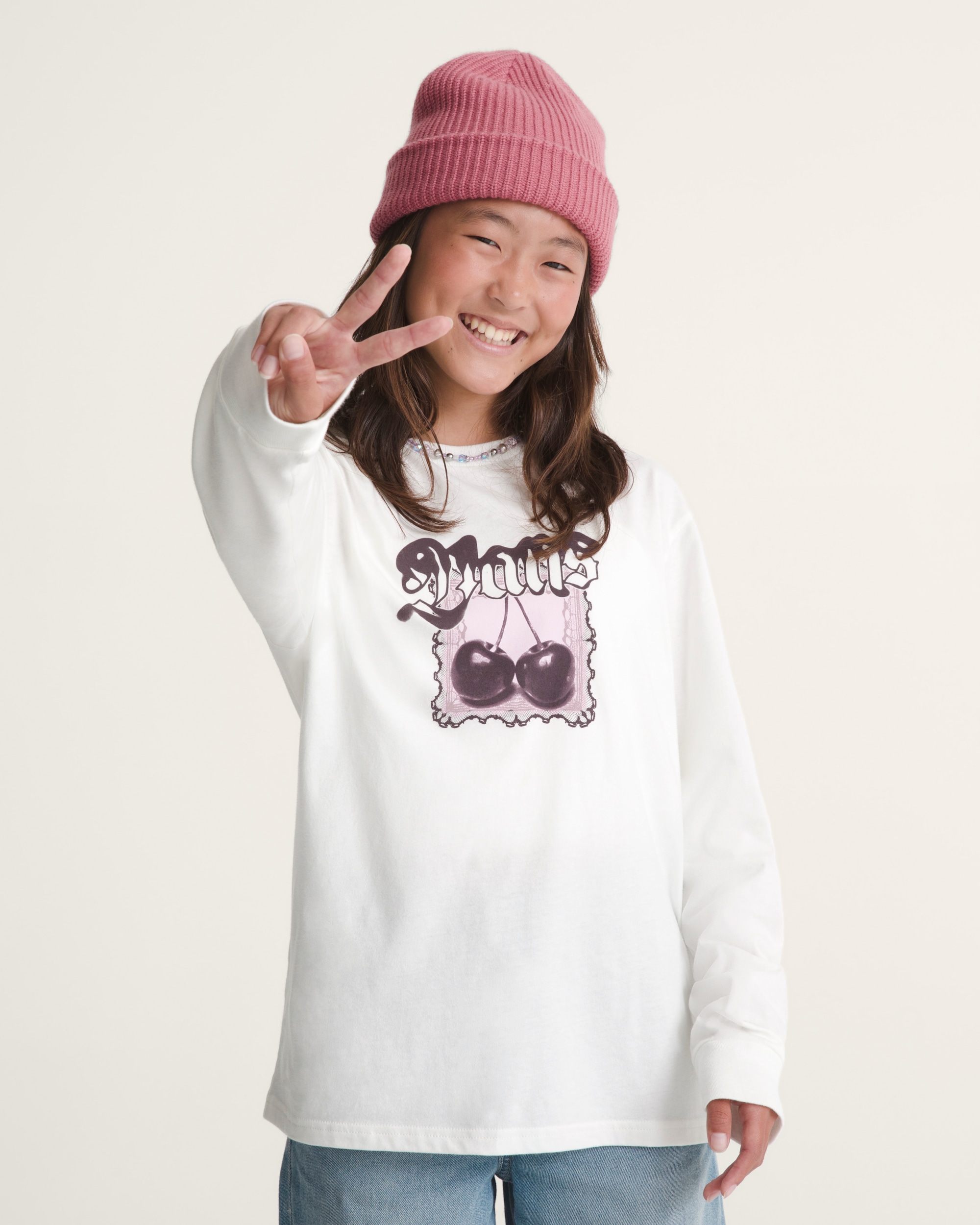 Kids Cherrylace Long Sleeve TShirt VANS Marshmallow White ALT2