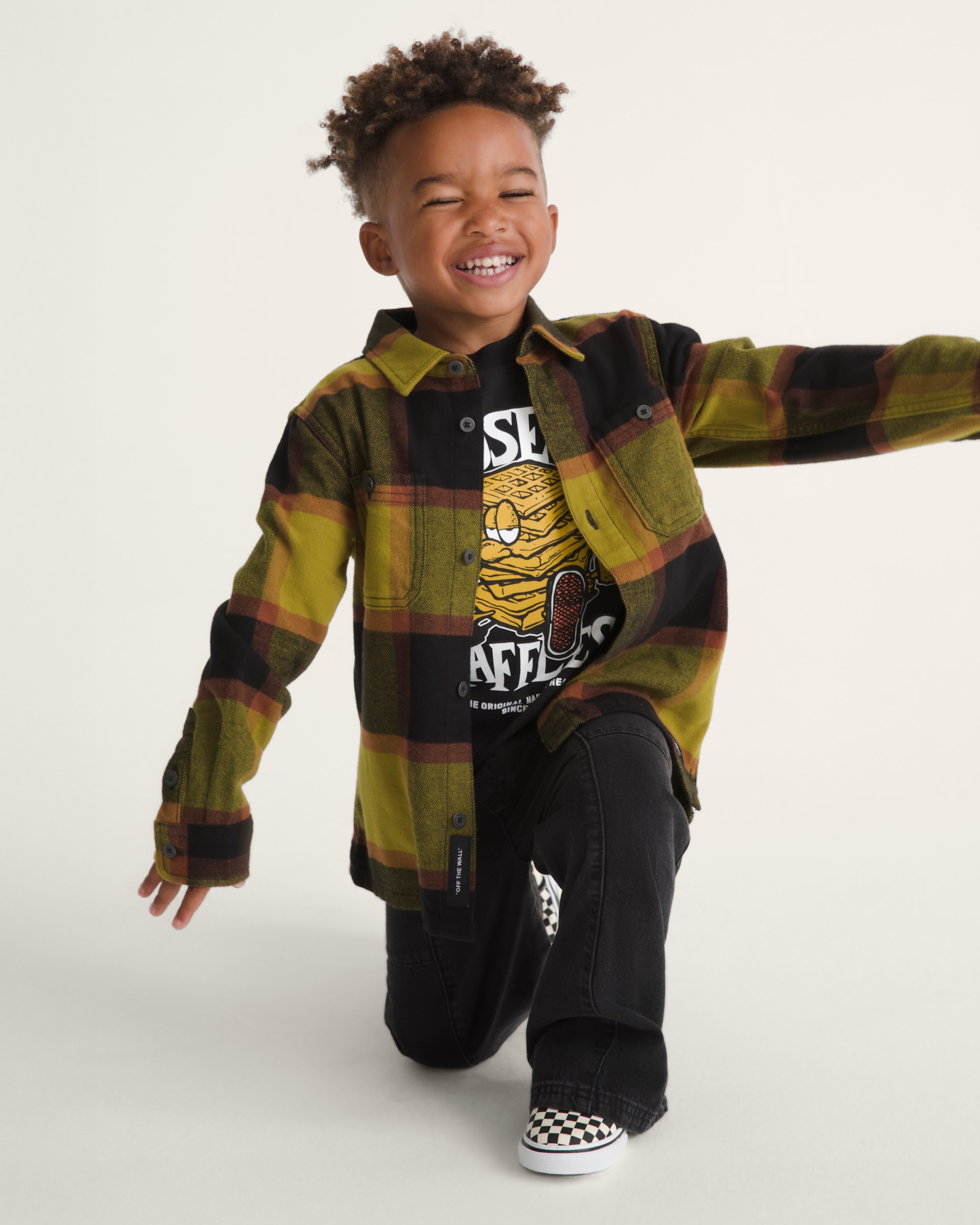 Little Kids Larkspur Plaid Flannel Shirt in Burnt Gold Yellow