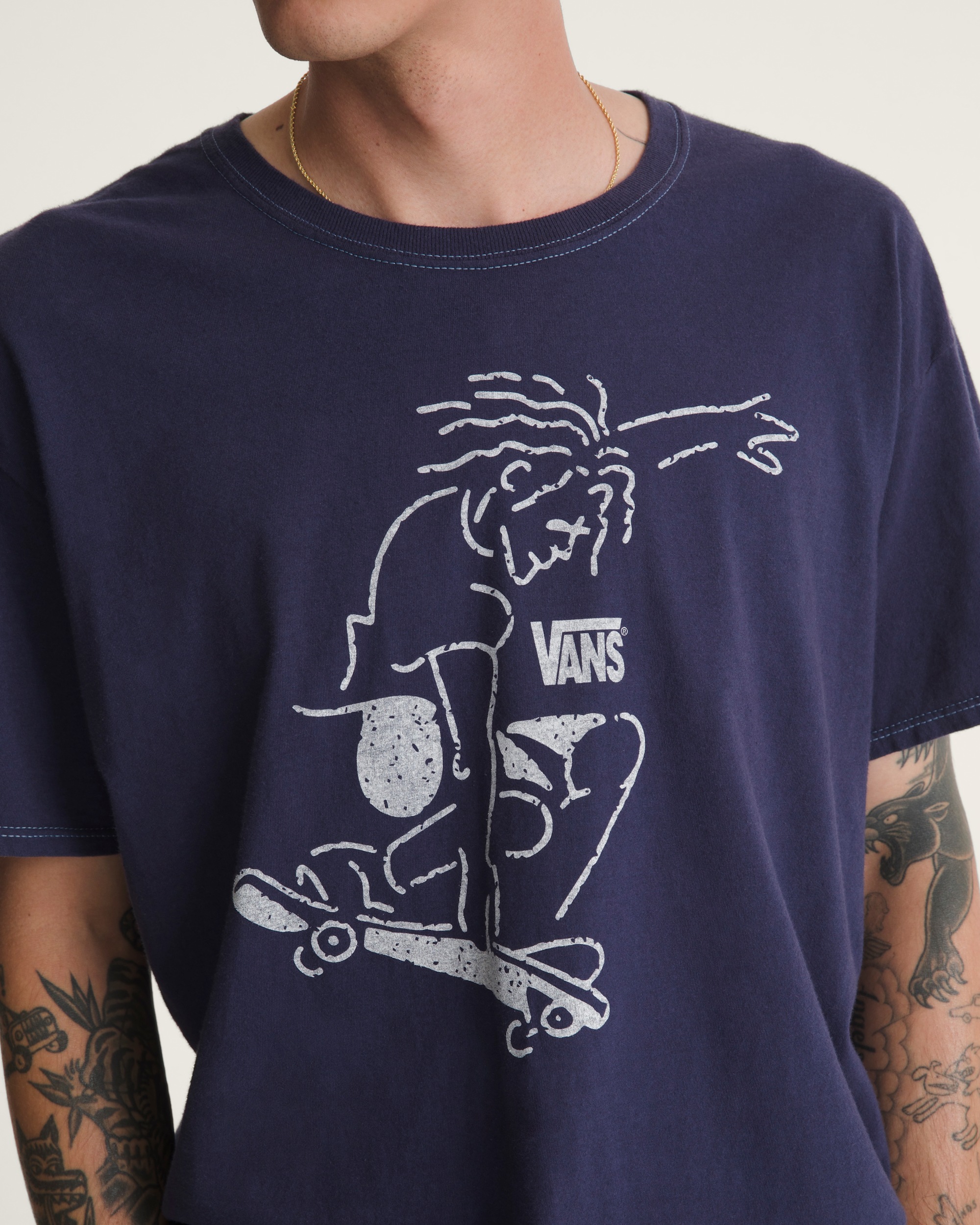 Waffle Shop Skate Crest TShirt VANS Navy Blue ALT7