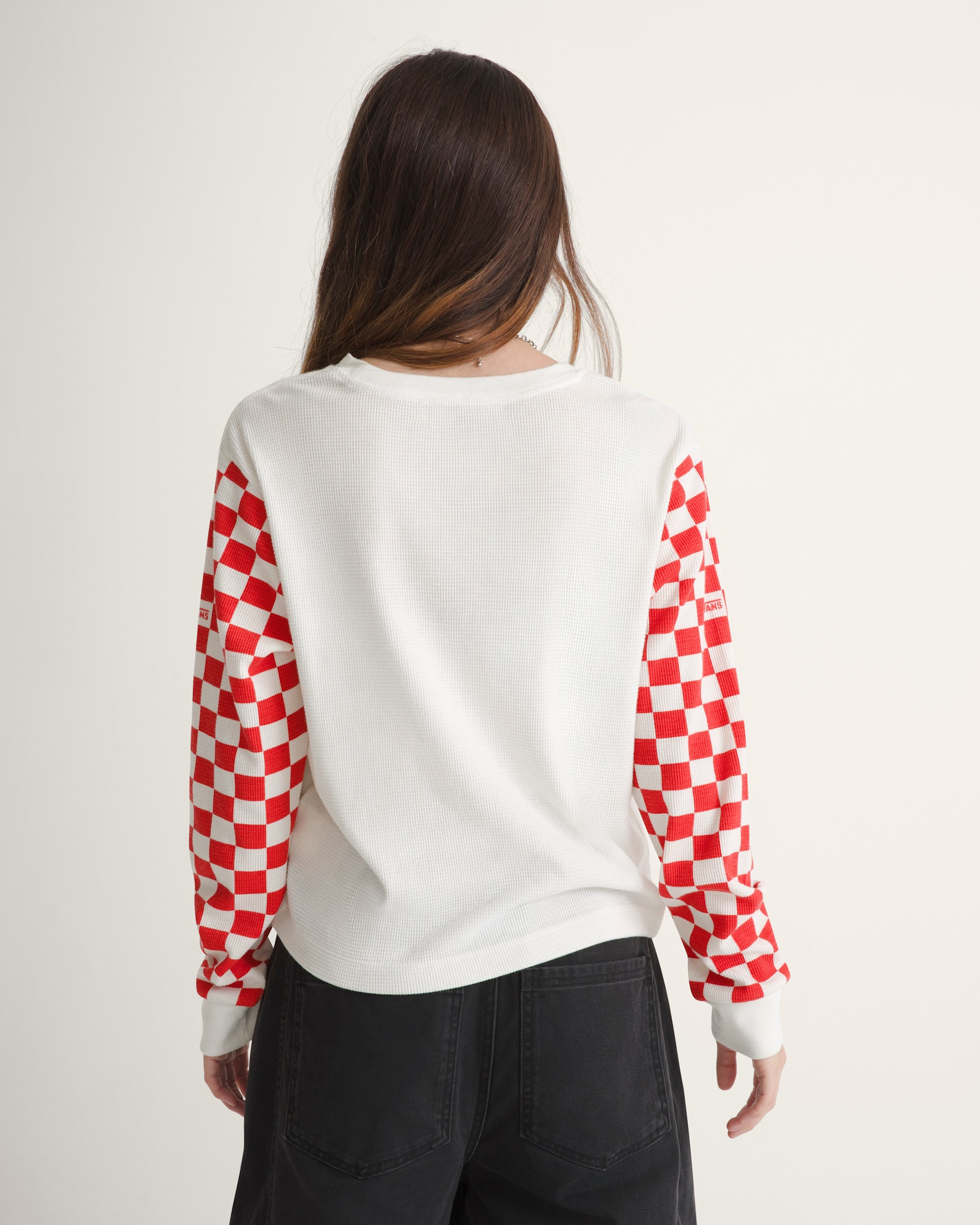 Checkerboard Long Sleeve Shirt VANS Marshmallow White  Red ALT1