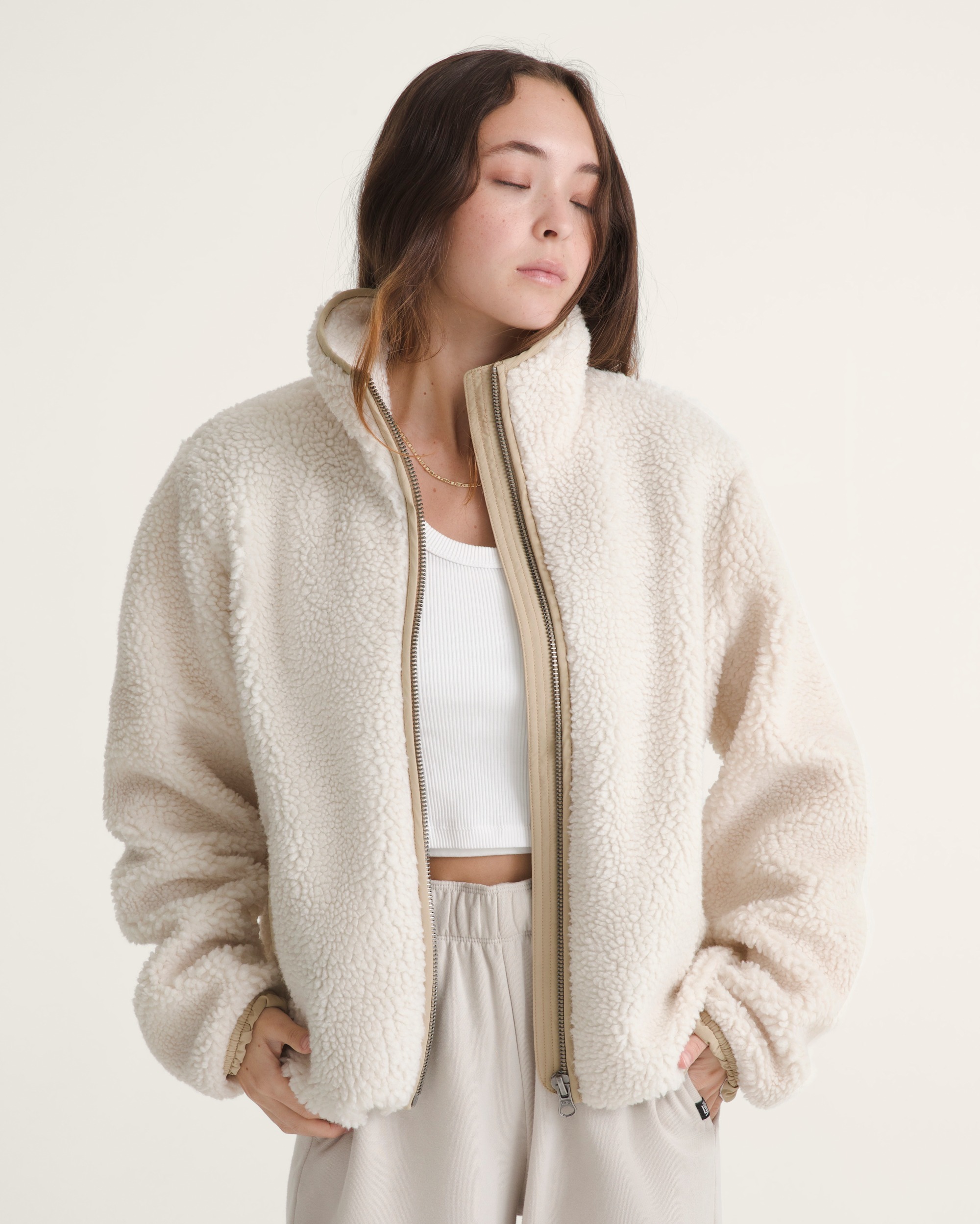 Misty Fog High Pile Jacket VANS Egret Beige ALT3