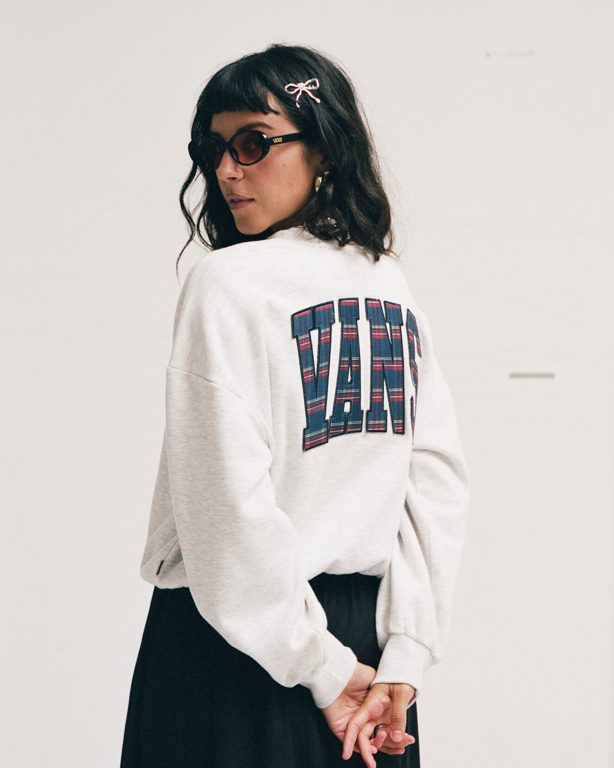 Tartan Up Retro Crew Sweatshirt VANS Heather White HERO