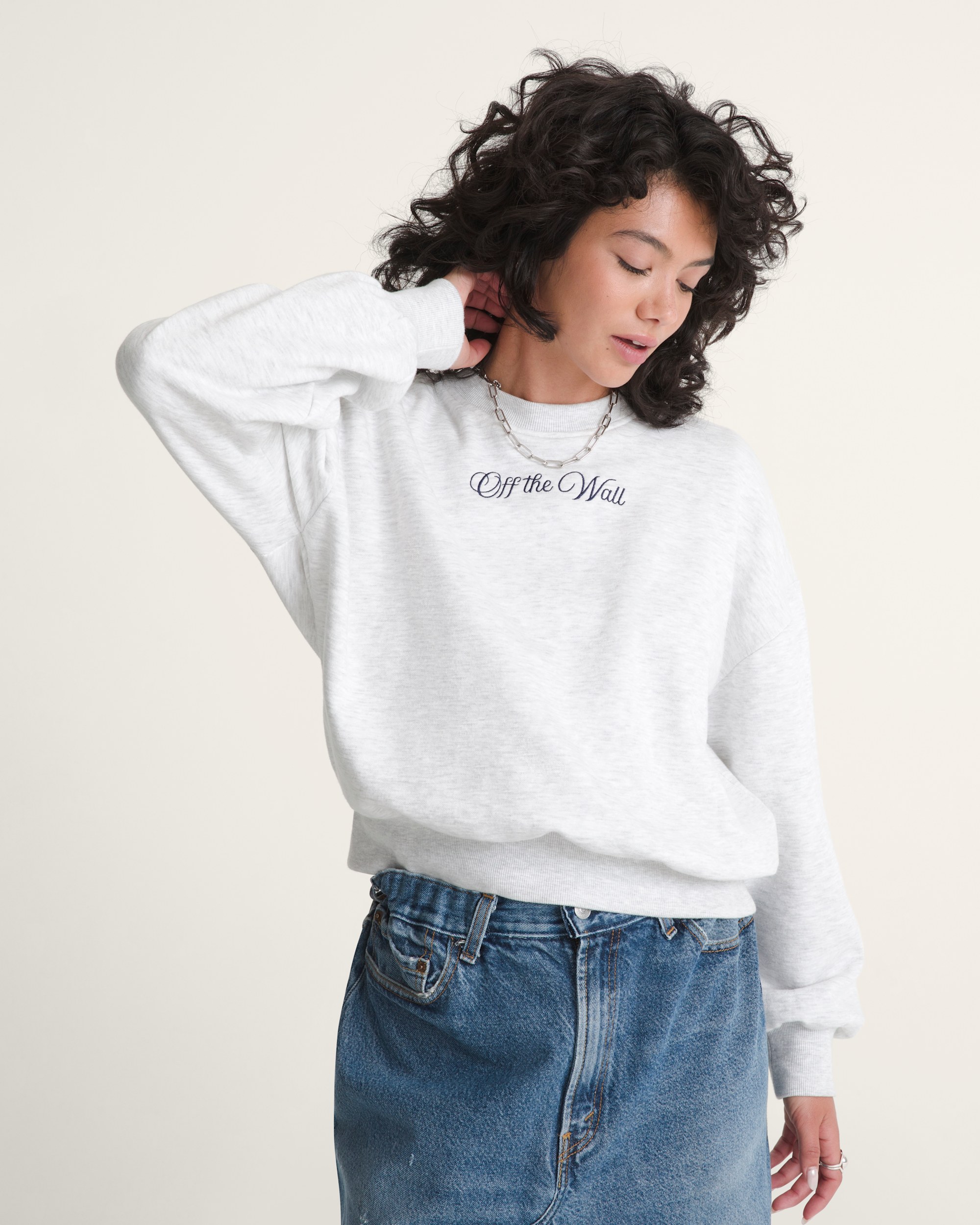 Tartan Up Retro Crew Sweatshirt VANS Heather White ALT1