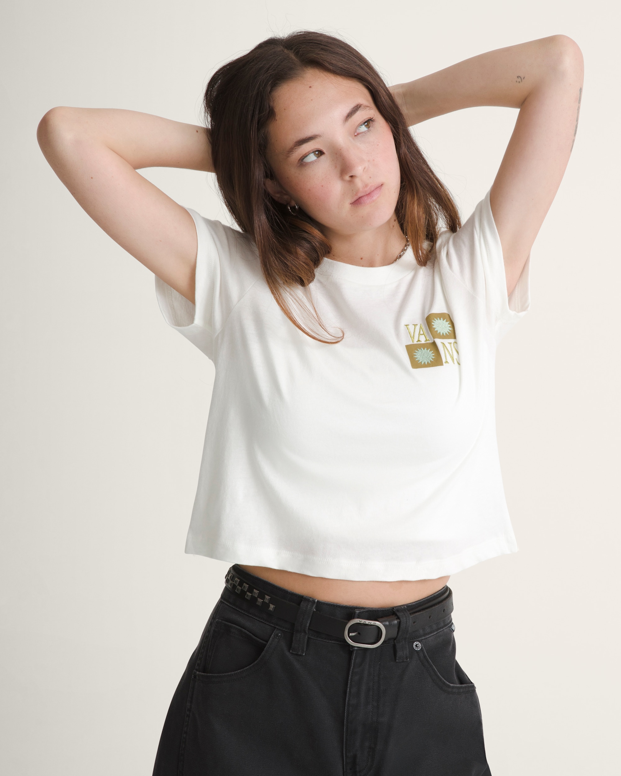 Sunny Checkerboard Crop TShirt VANS Marshmallow White HERO