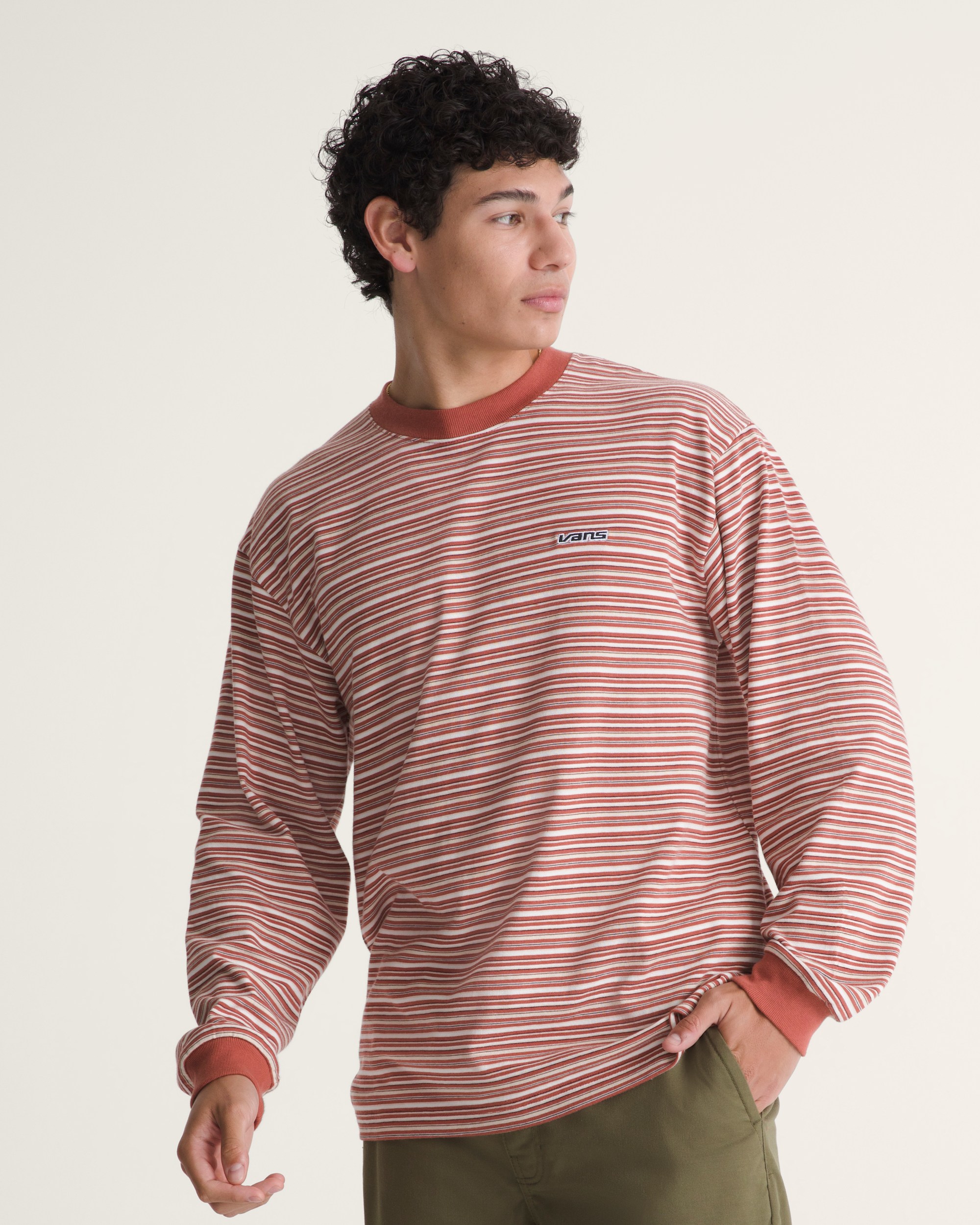 Wesley Stripe Long Sleeve Knit Shirt VANS Light Bronze Brown ALT2