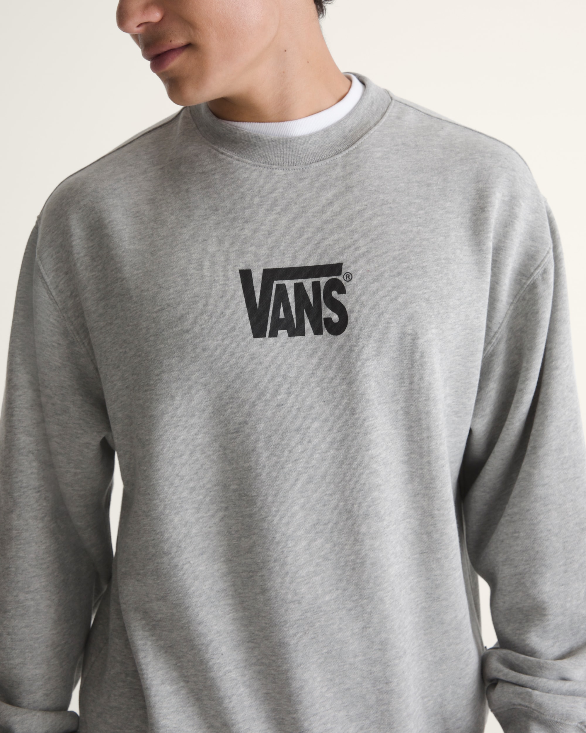 Stretch Logo Crew Sweatshirt in Cement Heather Grey | Vans