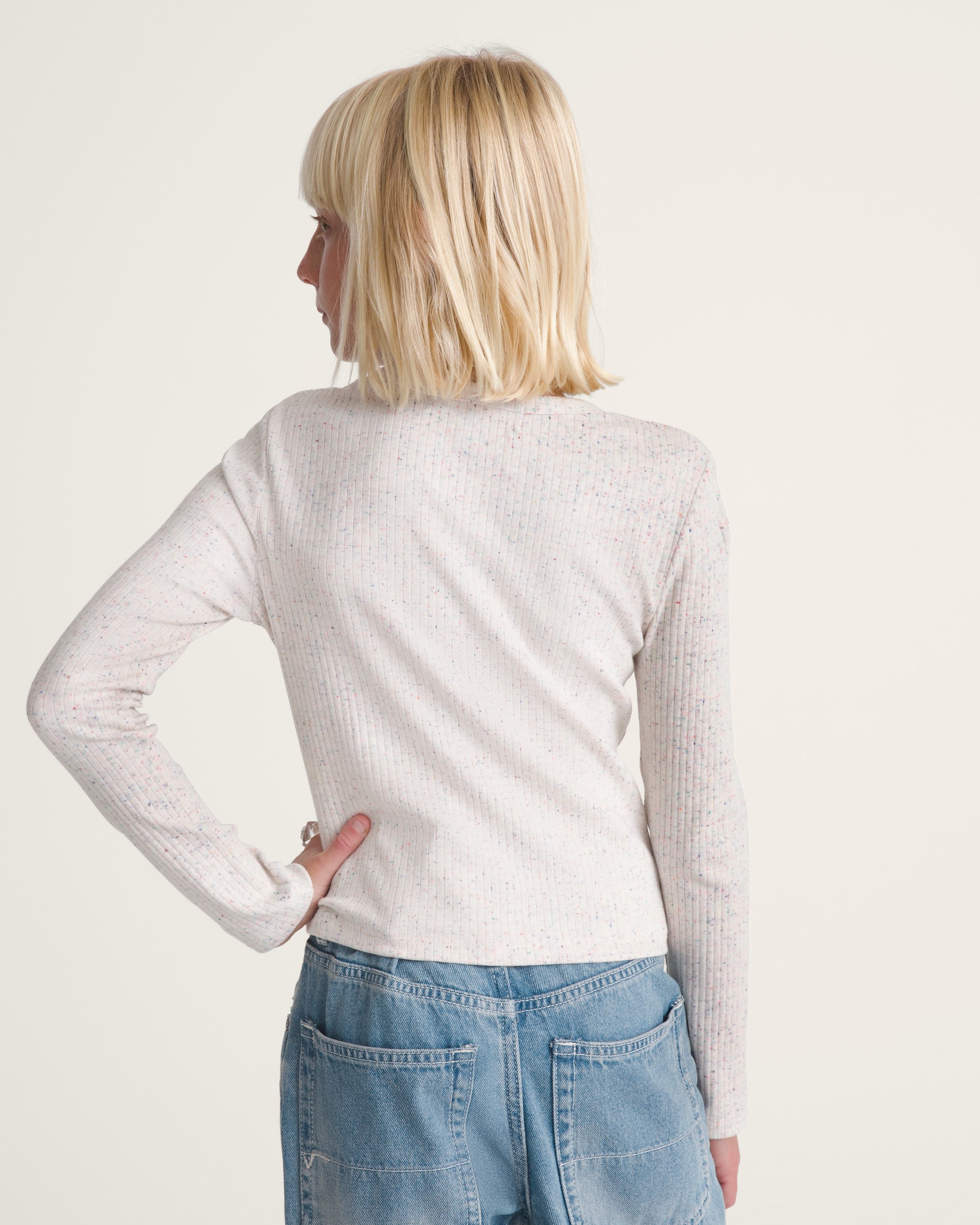 Kids Teri Confetti Rib Long Sleeve Shirt VANS Marshmallow White ALT3