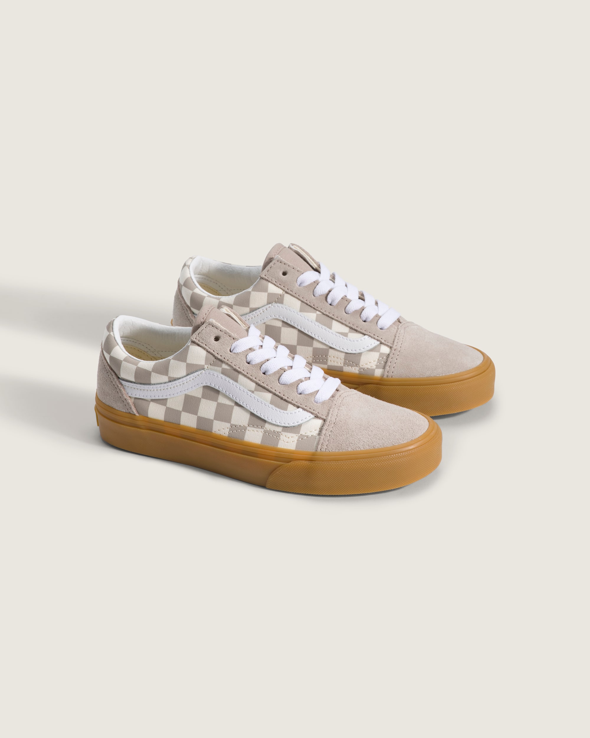 Big Kids Old Skool Shoe VANS Gum Checkerboard Mushroom Brown ALT1