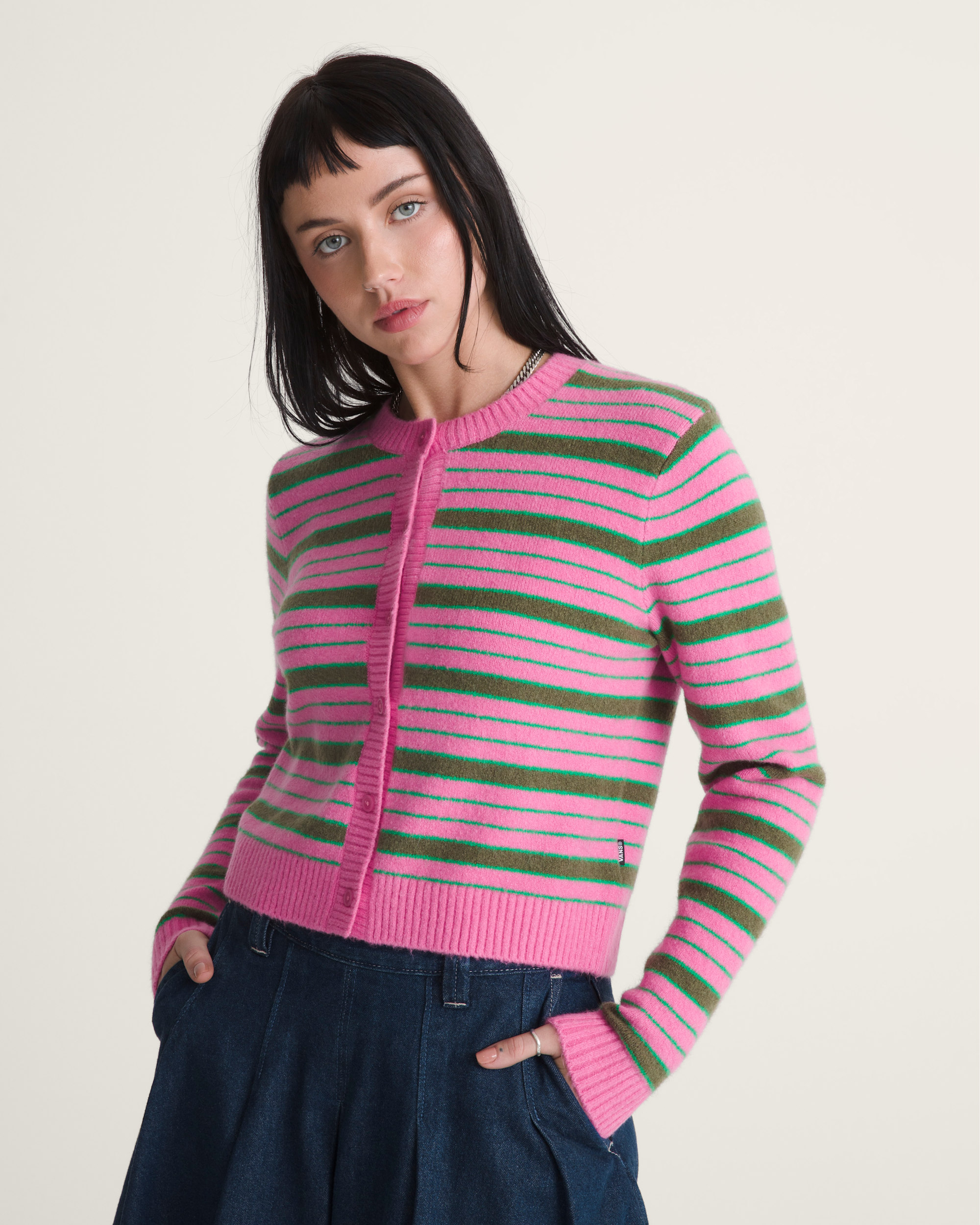 Dolly Stripe Cardigan Sweater VANS Fizz Pink ALT2