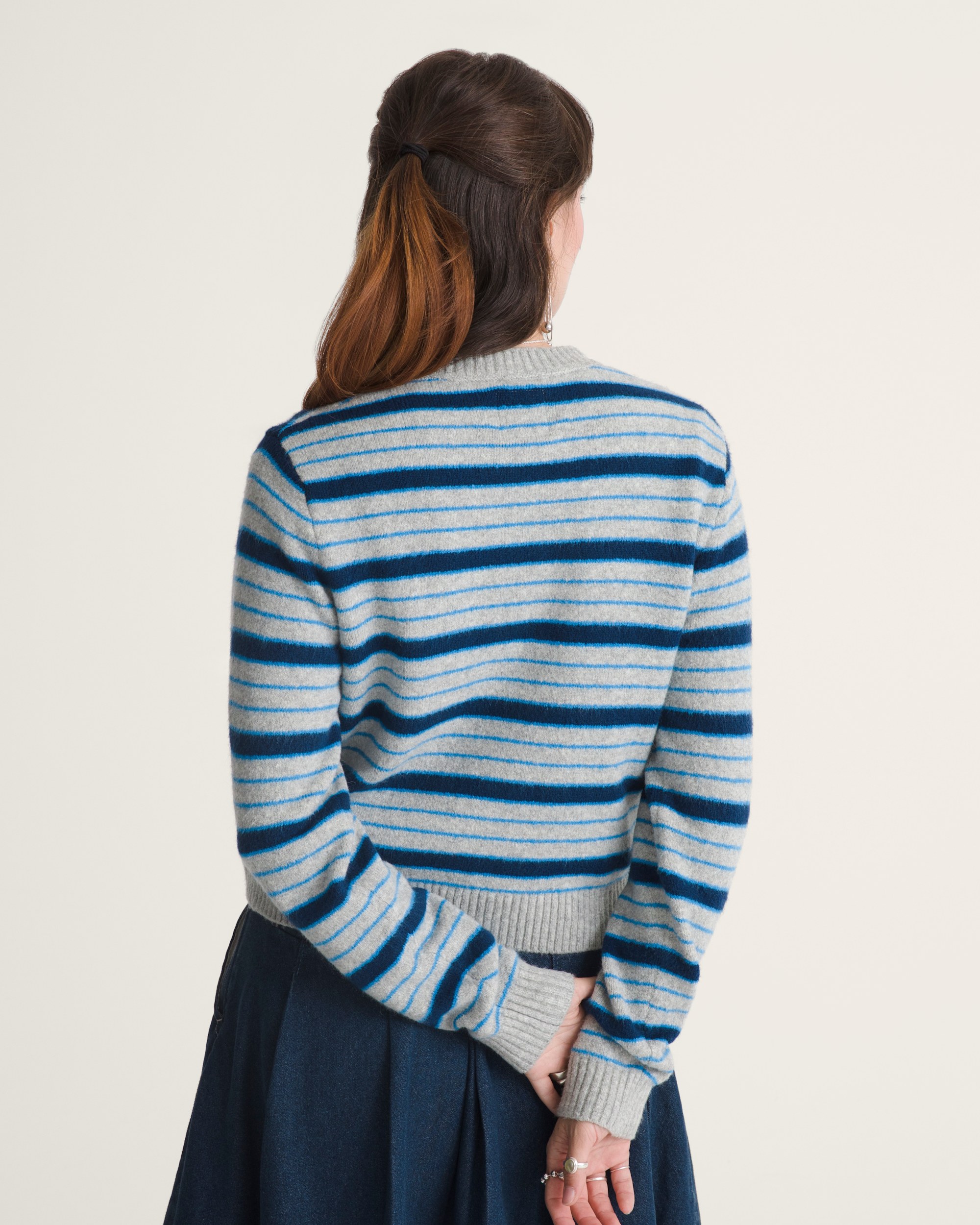Premium Dolly Stripe Cardigan Sweater VANS Cement Heather Grey  Bright Azure Blue ALT3