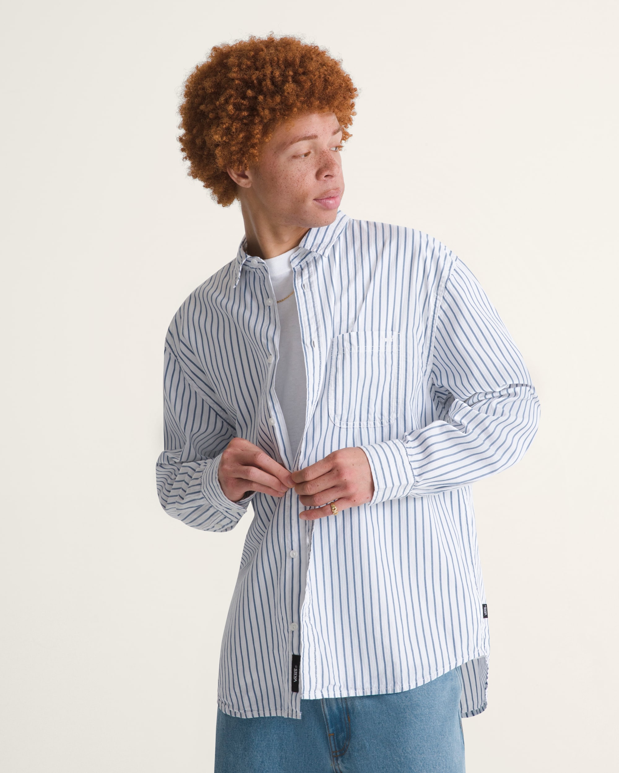 Premium Dobby Stripe Long Sleeve Shirt VANS White ALT2