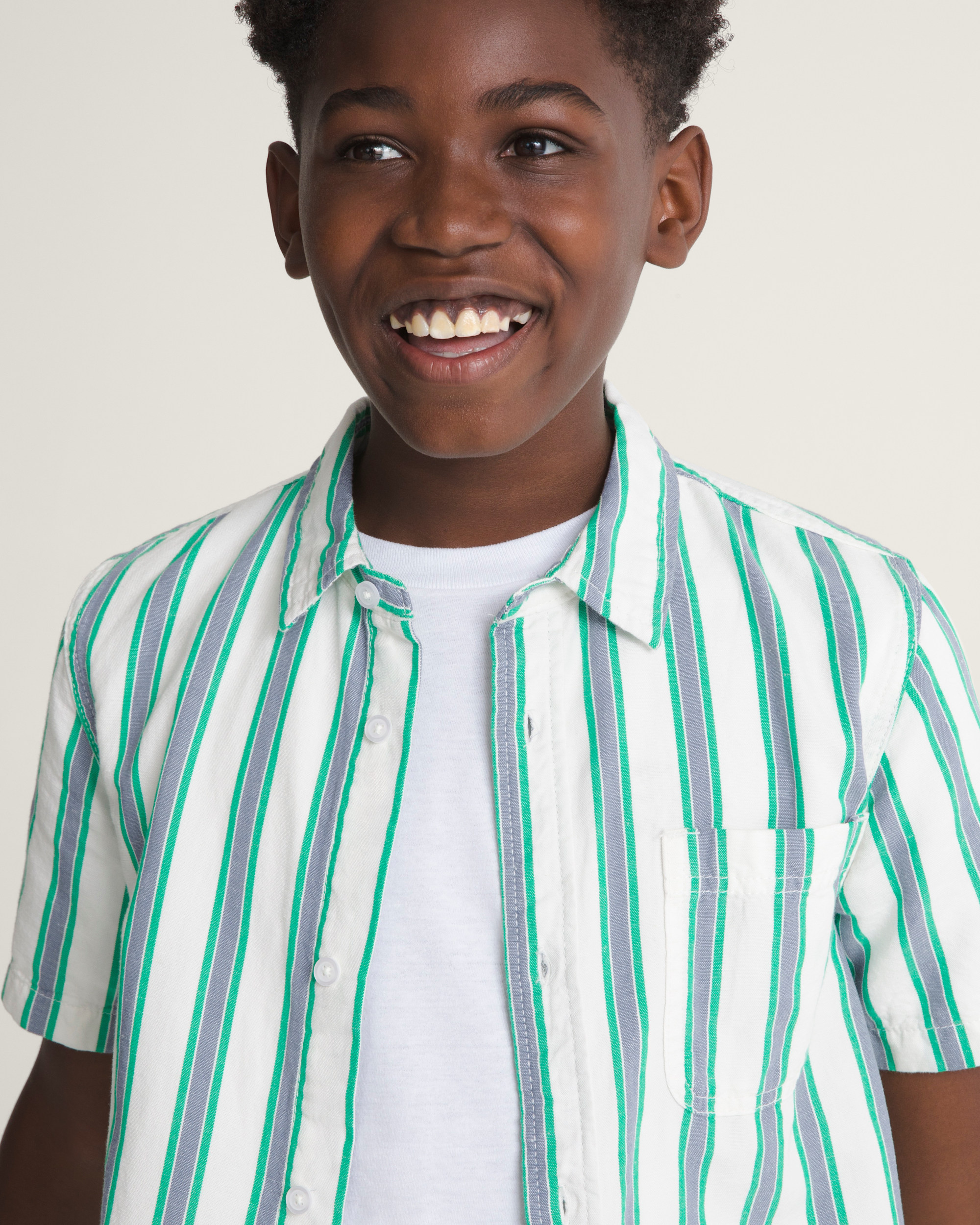 Kids Lawson Stripe Shirt VANS White  Vivid Verdant Green ALT4