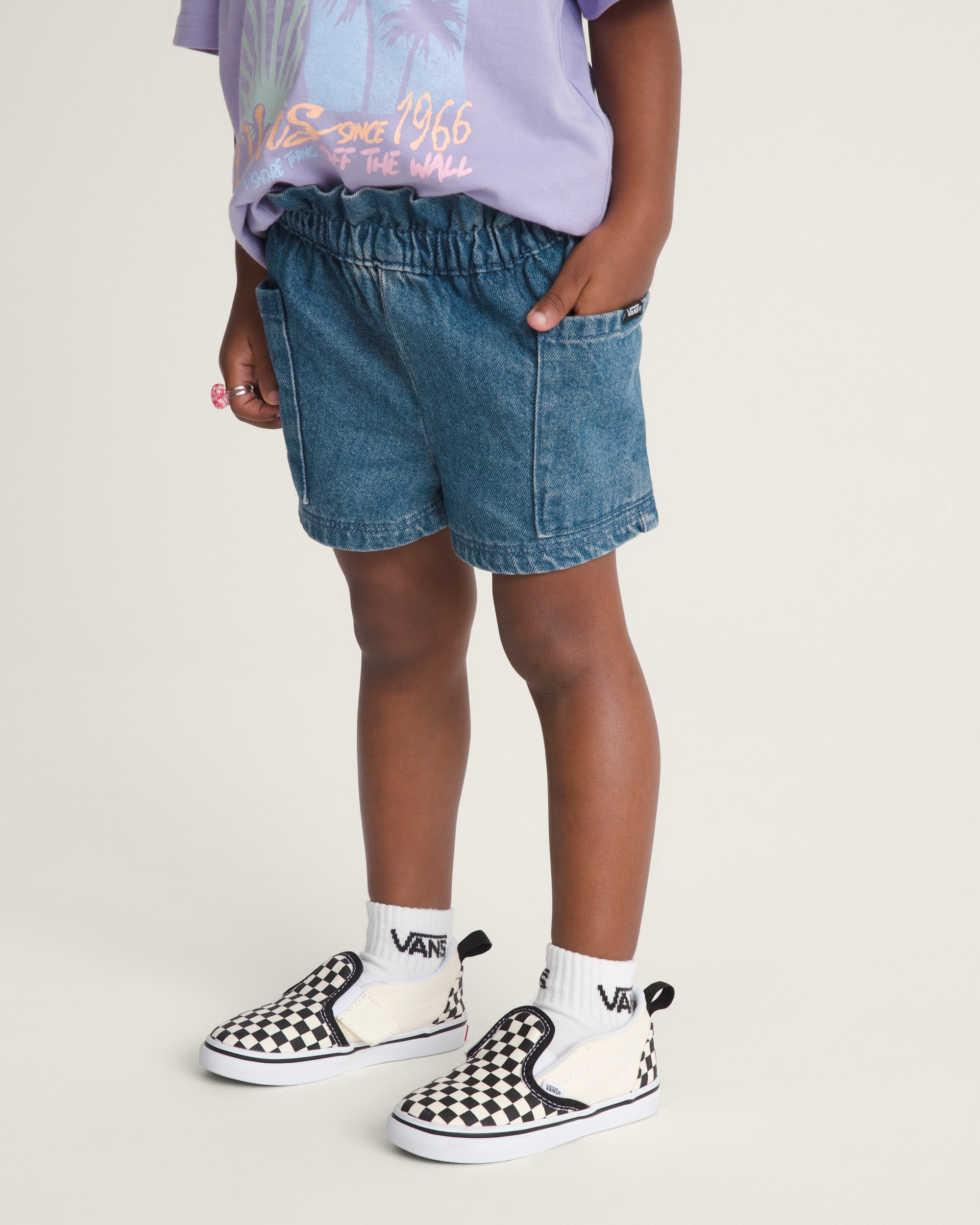 Little Kids Joy Ruffled Elastic Waist Shorts VANS Vintage Indigo Blue ALT5