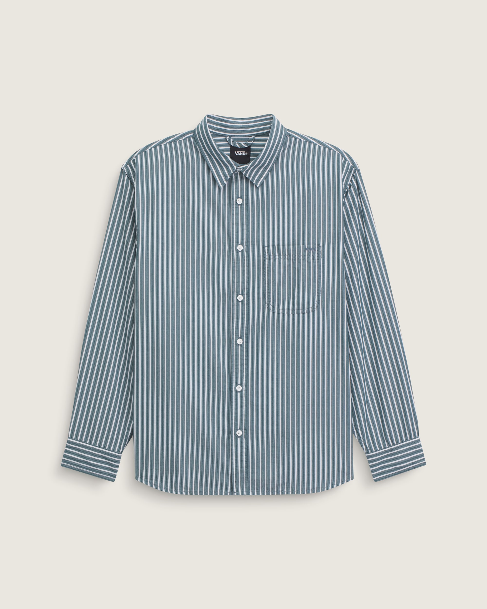 Premium Dobby Stripe Long Sleeve Shirt VANS Mossy Olive Green HERO