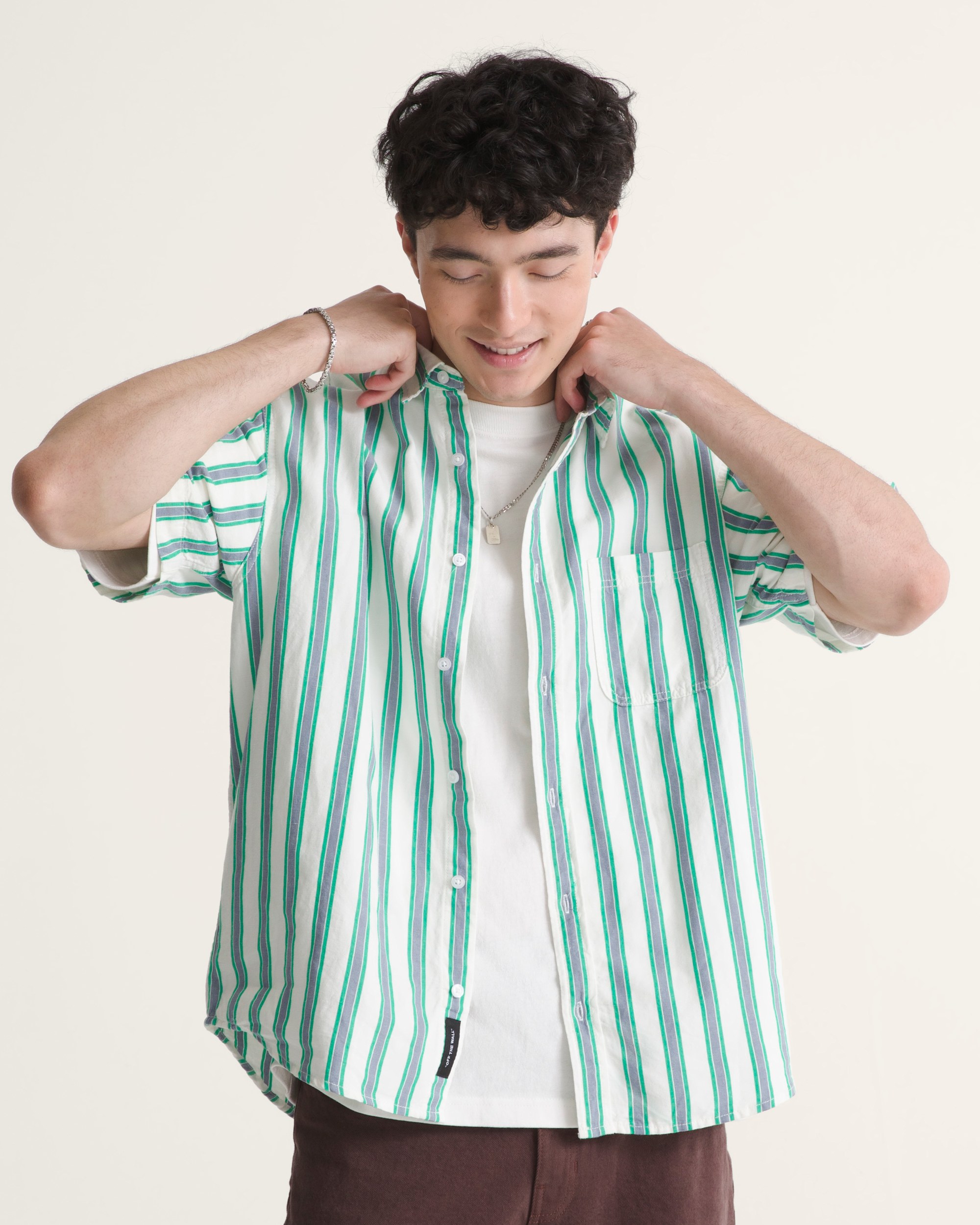 Lawson Stripe Shirt VANS White  Vivid Verdant Green ALT2