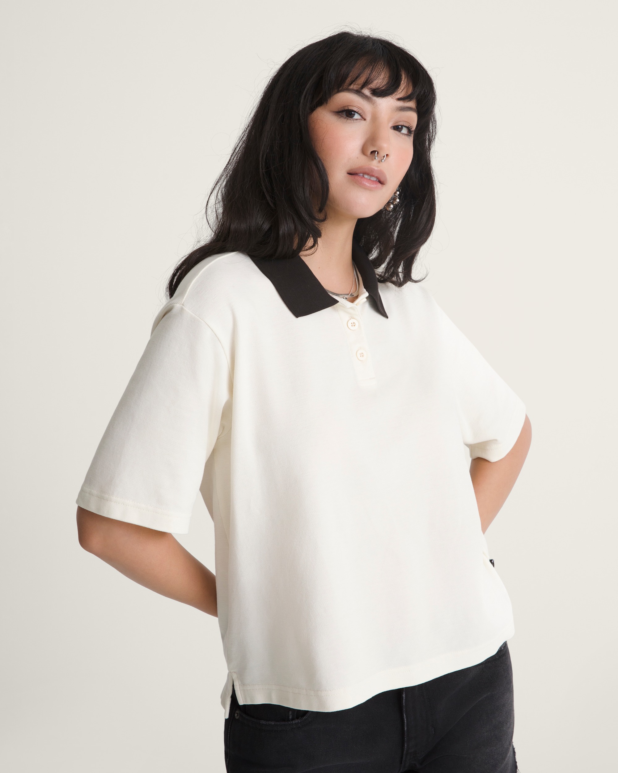 Swing Knit Polo Shirt VANS Marshmallow White ALT2