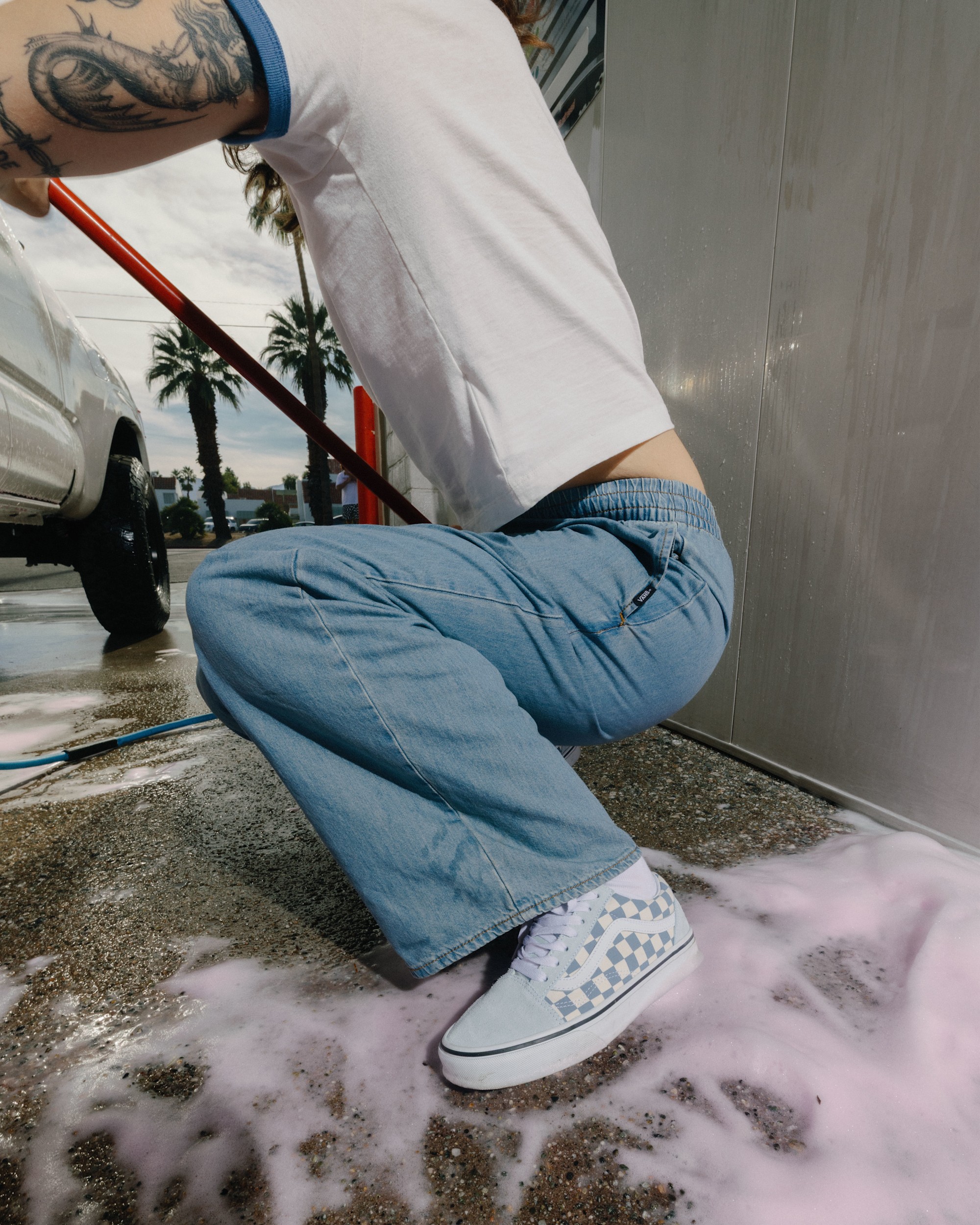 Chaussure Old Skool Checkerboard VANS Checkerboard bleu Dawn Mist ALT4