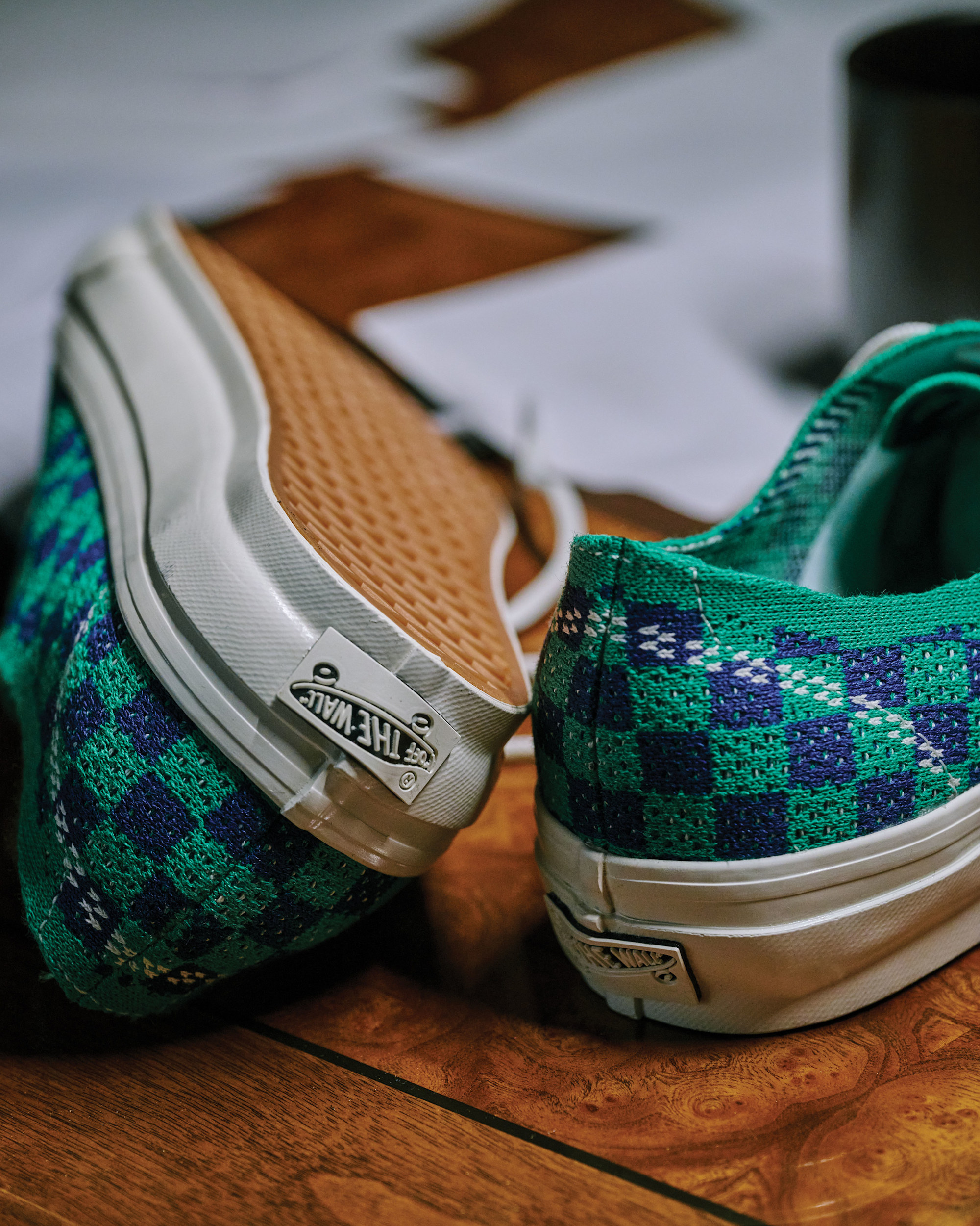 Premium Authentic Checkerboard Shoe VANS Checkerboard Green  Navy Blue ALT6