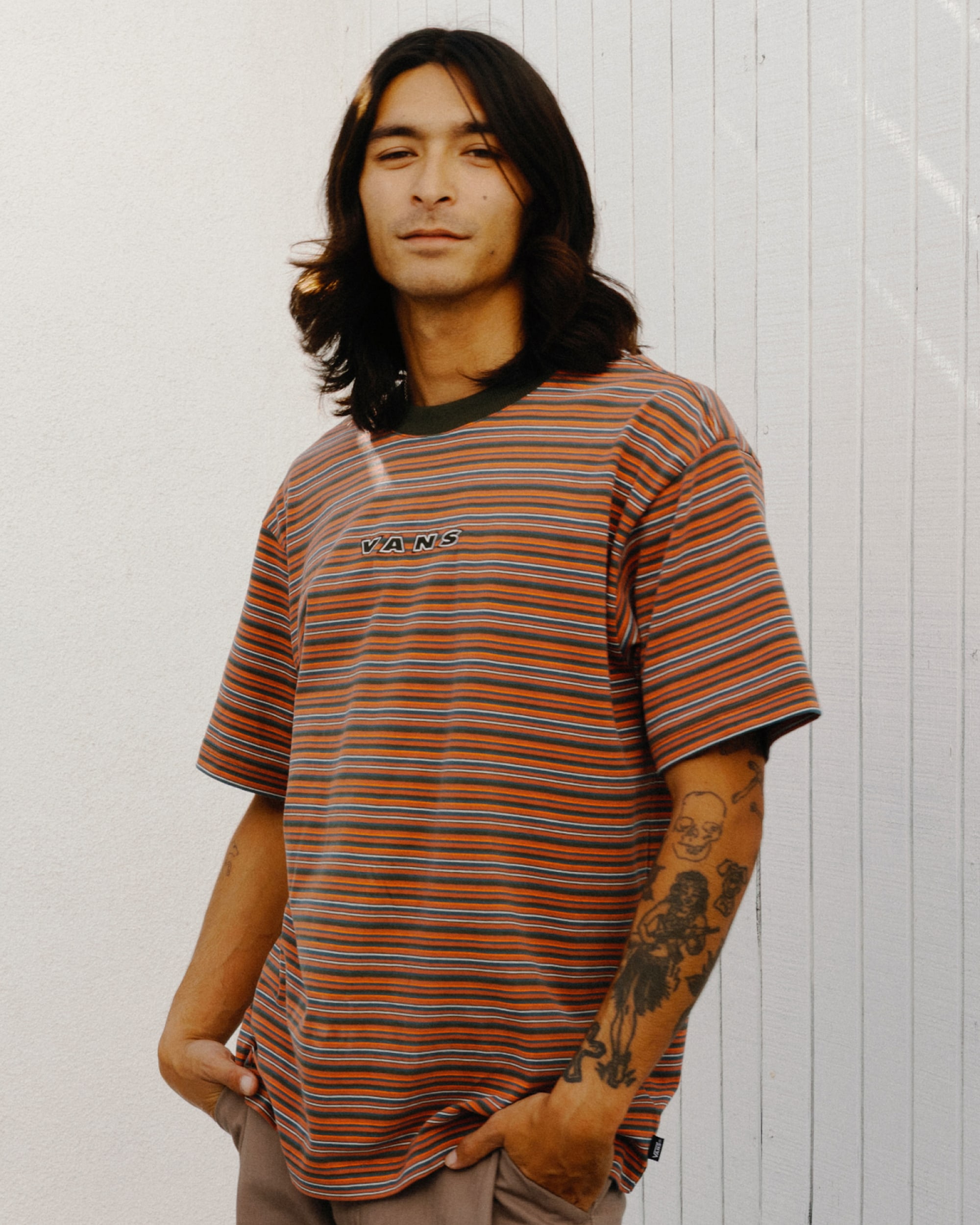 Chemise en tricot raye Cameron VANS Vert fougre obsidienne  Bronze ple ALT1