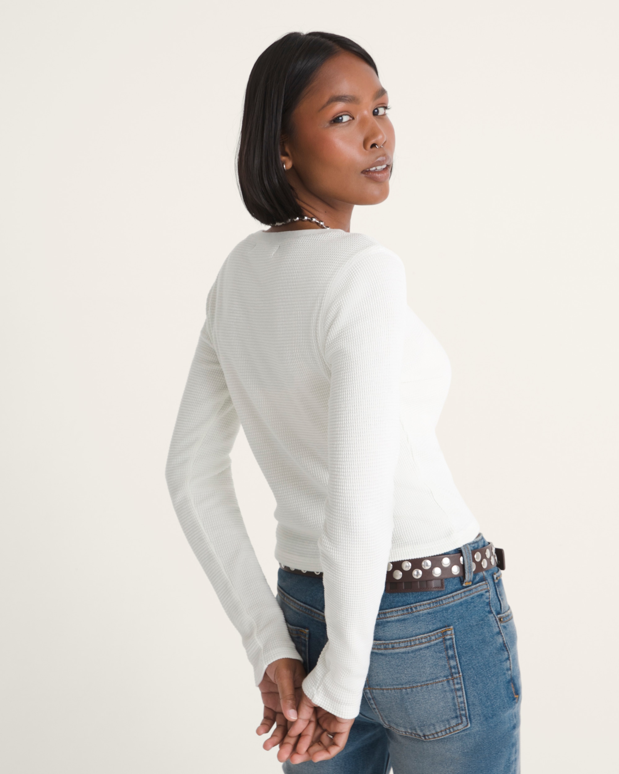 Teri Waffle Long Sleeve Shirt VANS Marshmallow White ALT3