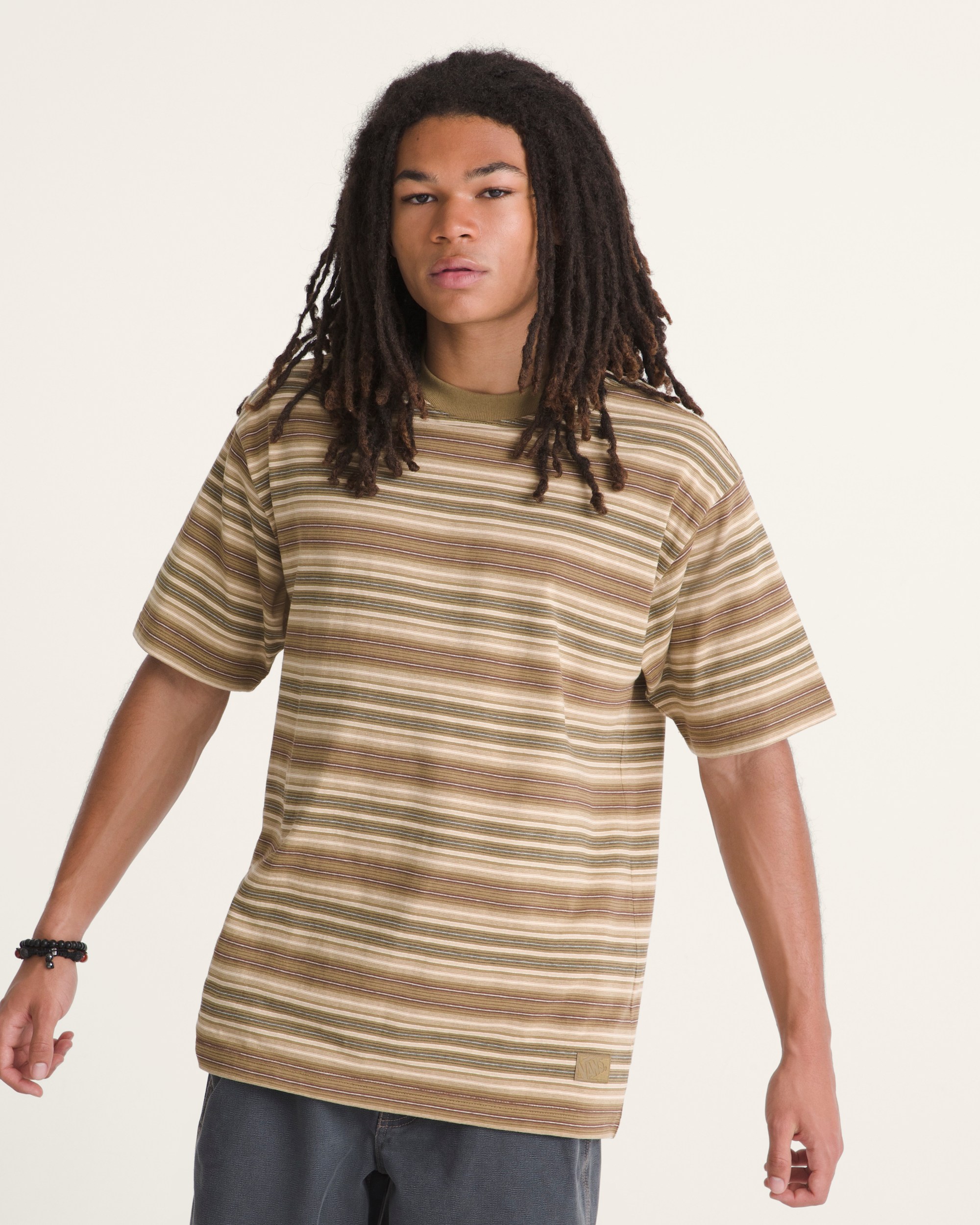 Ringer Striped Knit Shirt VANS Olive Brown ALT2