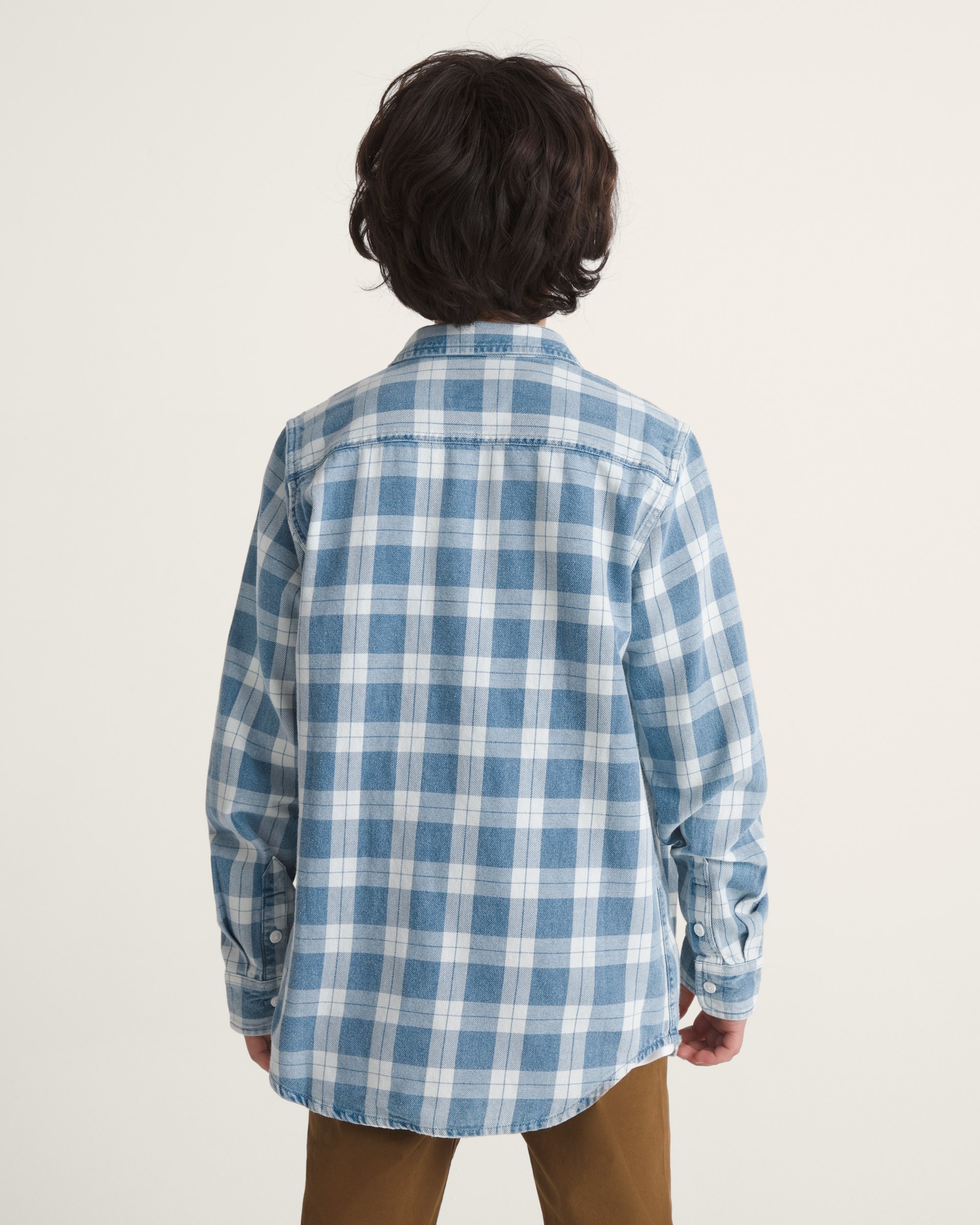 Kids Lawson Solid Oxford Long Sleeve Shirt VANS Bleach Indigo ALT3